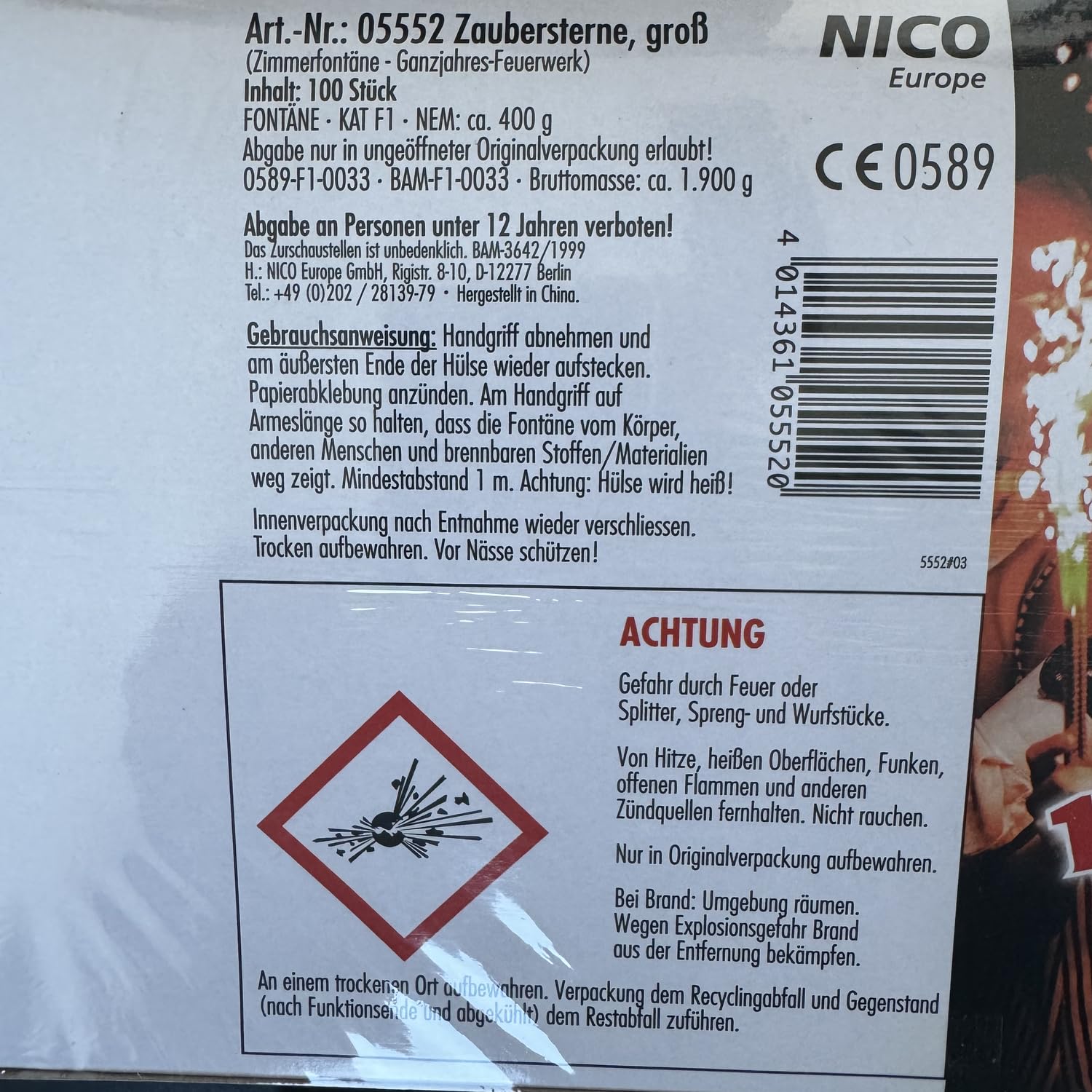 Nico Großpackung: 100 Zaubersterne - Zimmerfontänen Brenndauer ca. 50 Sek