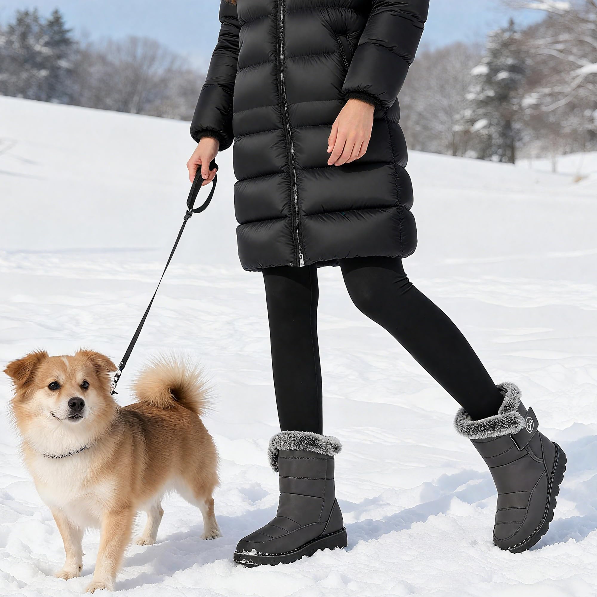 Ablanczoom Botas de nieve de invierno para mujer con forro de piel cálida, cómodas, antideslizantes, impermeables, zapatos para exteriores