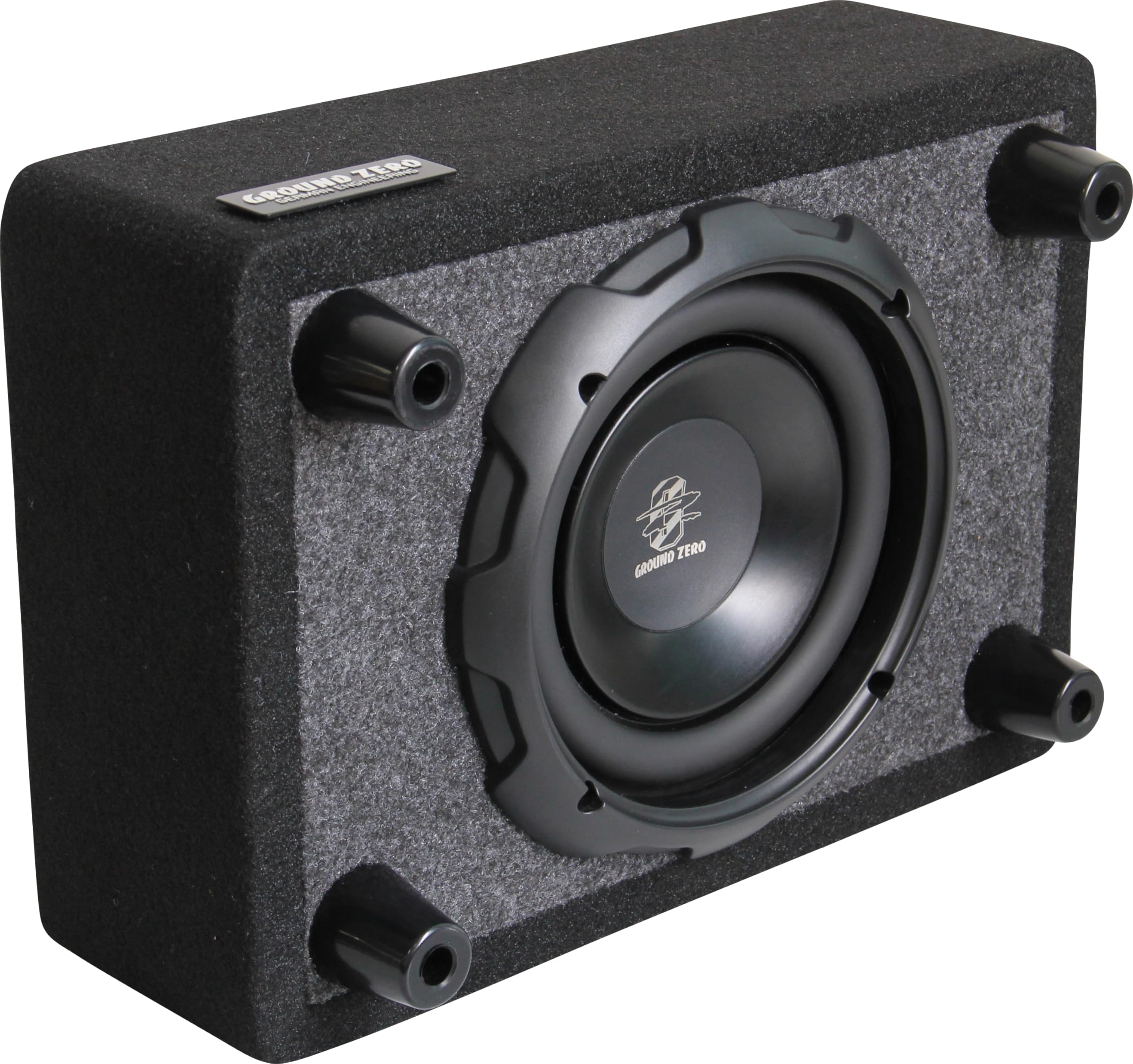 Ground Zero GZCS 20SUB-ACT Aktiv-Gehäusesubwoofer, 20cm, 250W RMS, 50-150Hz, Downfire, 9-16V, Holz
