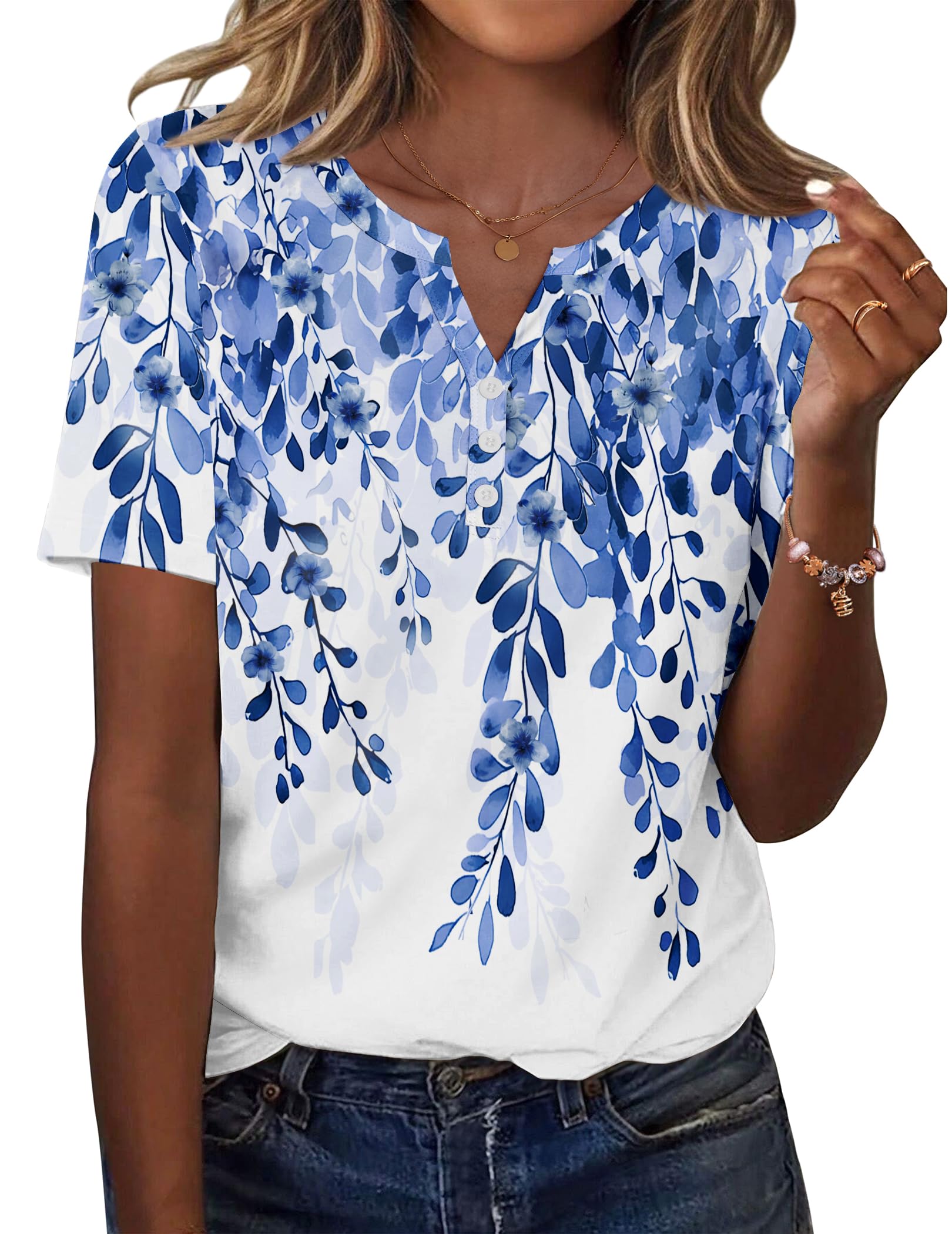 Zeagoo Womens Summer Tops Casual Short Sleeve V Neck Shirts Business Dressy Work Tunic Blouses