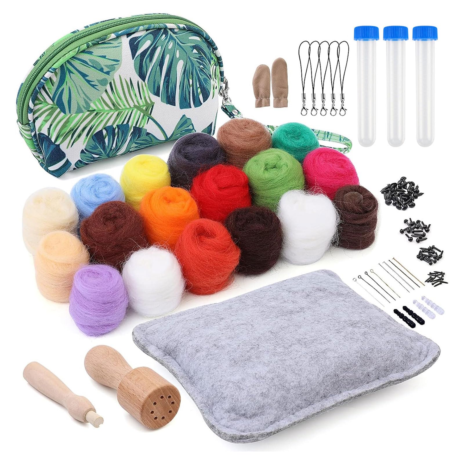 Elnwnnkc Needle Felting Starter Kits, Needle Wool Felting Tools Wool Roving 18 Colors Set, for Felted Animal Supplies Supplies