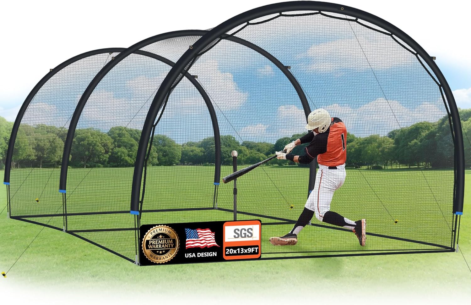 ORIENGEAR Baseball Batting Cage 13/20/30ft for Backyard, Baseball Training Equipment Netting Cages, Golf Softball Baseball Nets for Batting with Frame and Net, Hitting and Pitching Practice 20x13x9ft, 1" Mesh