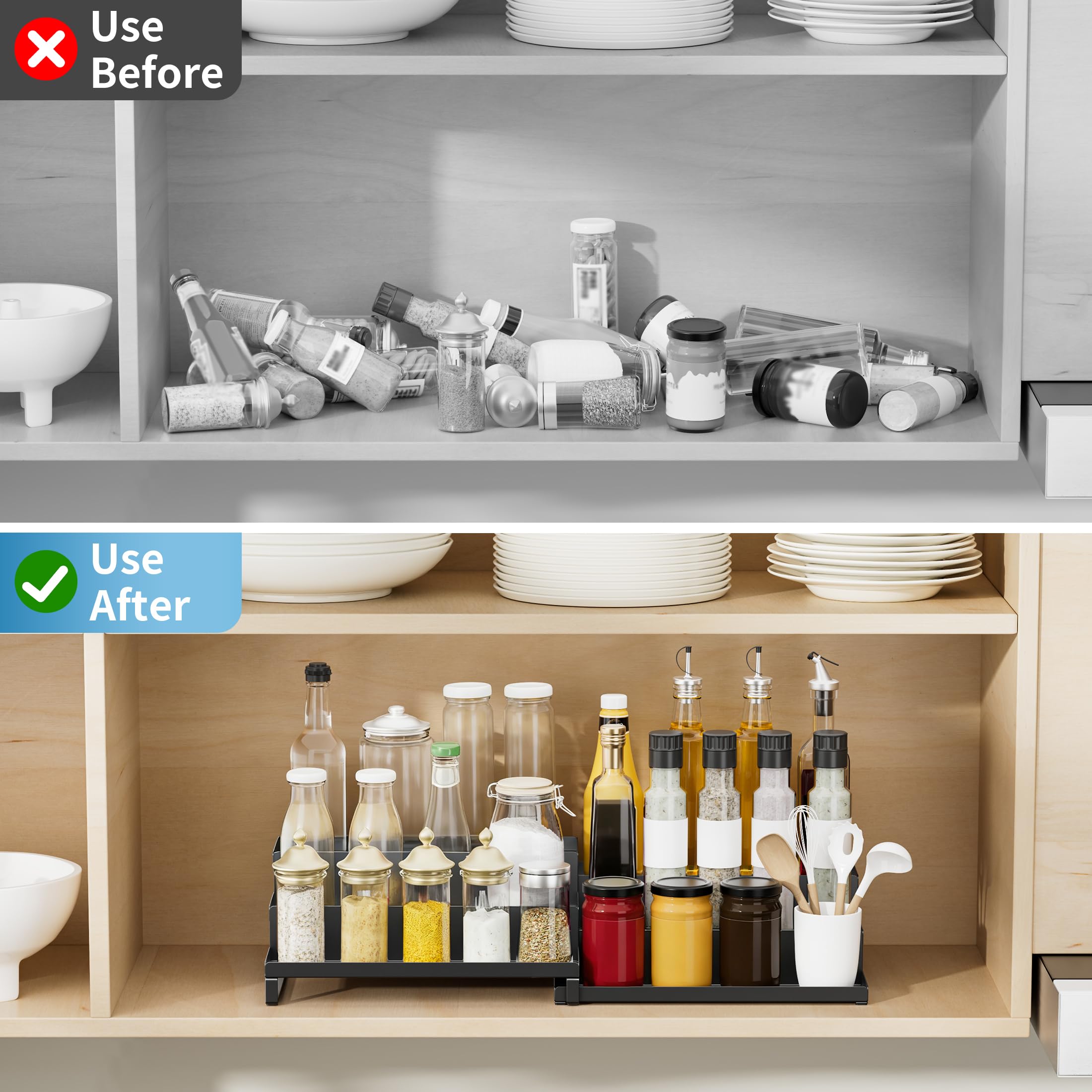 Especieros para Cocina Expandible de 3 Niveles, Organizador Especias, Organizador Especias Cocina, Estante de Encimera, Estante para Especias para Despensa, Armario, Organización de Encimera