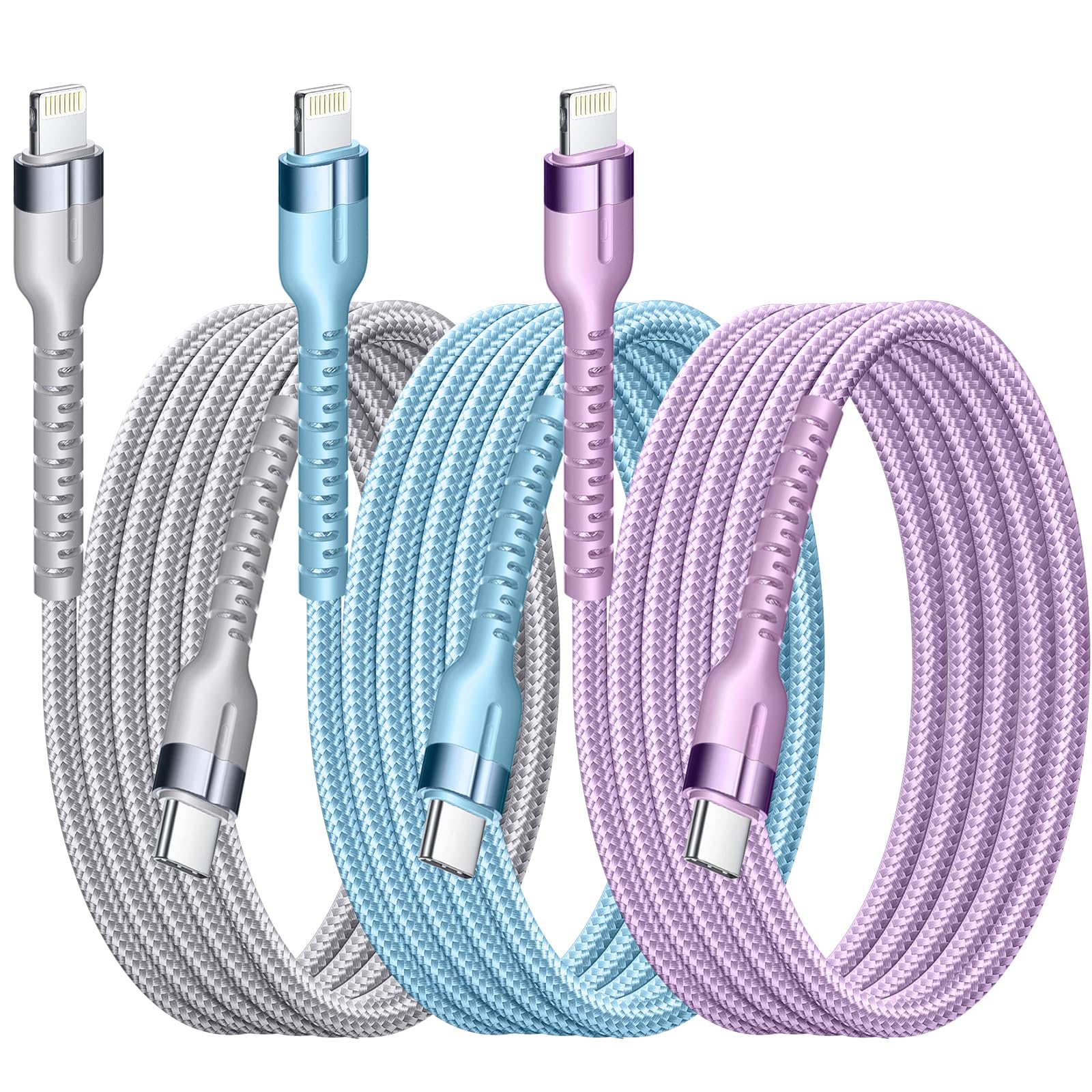 USB C to Lightning Cable 0.9M 3Pack Nylon Braided iPhone Fast Charging Cable MFi Certified Type C to Lightning Cable Power Delivery Charging Cord for iPhone 14 13 12 11 Pro Max X XR XS 8 Plus