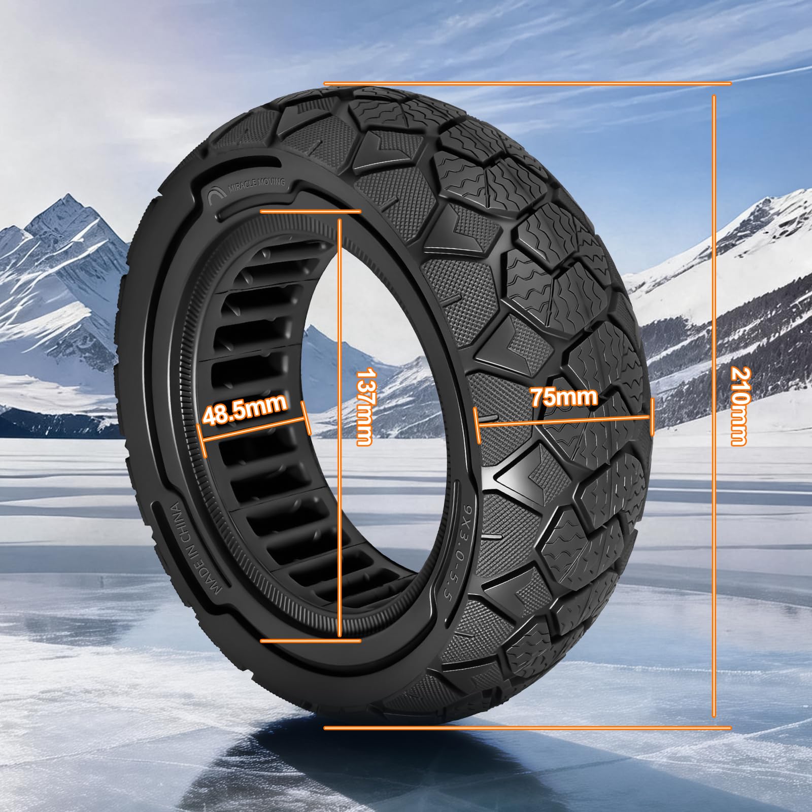 9x3.0-5.5 Neumático Macizo para Kukirin G2 Pro, Zero 10X y Dualtron Eagle Pro Patinetes Eléctricos - Neumático de Repuesto Antideslizante para Nieve Todoterreno, Apto para Nieve (1 Unidad)