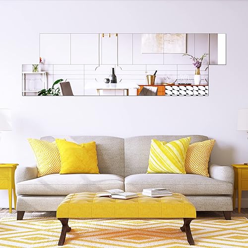 Miniatura 4 de Azulejos de espejo de vidrio real, sin marco, espejo de pared plano flexible y acrílico adhesivo de doble cara para dormitorio, baño, hogar, sala de