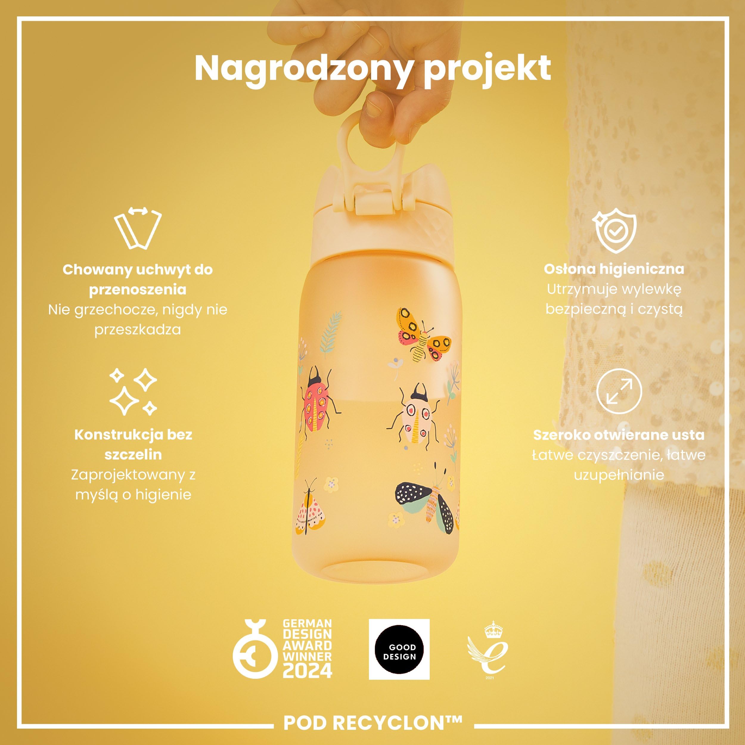 ION8 Butelka dla Dzieci, 350 ml/12 oz, Szczelna, Łatwa do Otwarcia, Bezpieczny Zamek, Można Myć w Zmywarce, Bez BPA, Uchwyt do Przenoszenia, Łatwa do Czyszczenia, Bezwonny, Owady I Życie