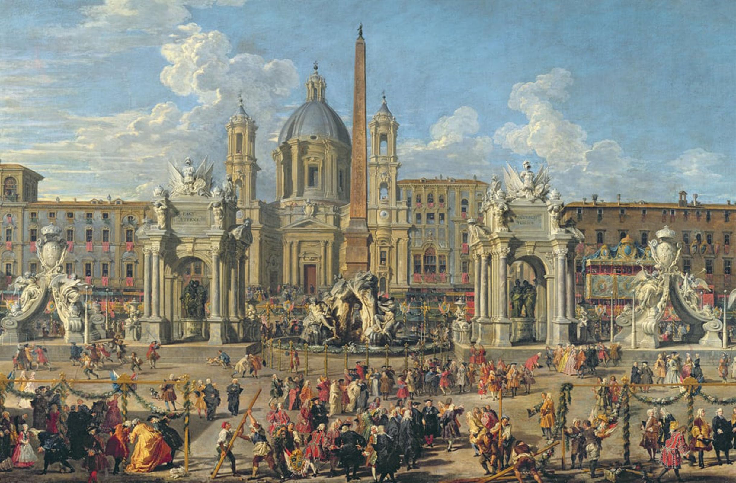 ARTXLXXBN Famous Print Painting Colorful Art Print Preparation for the Firework Display Held At Piazza Navosna by Paolo Pannini Canvas Art Decorations for Home Decor 60x90cm