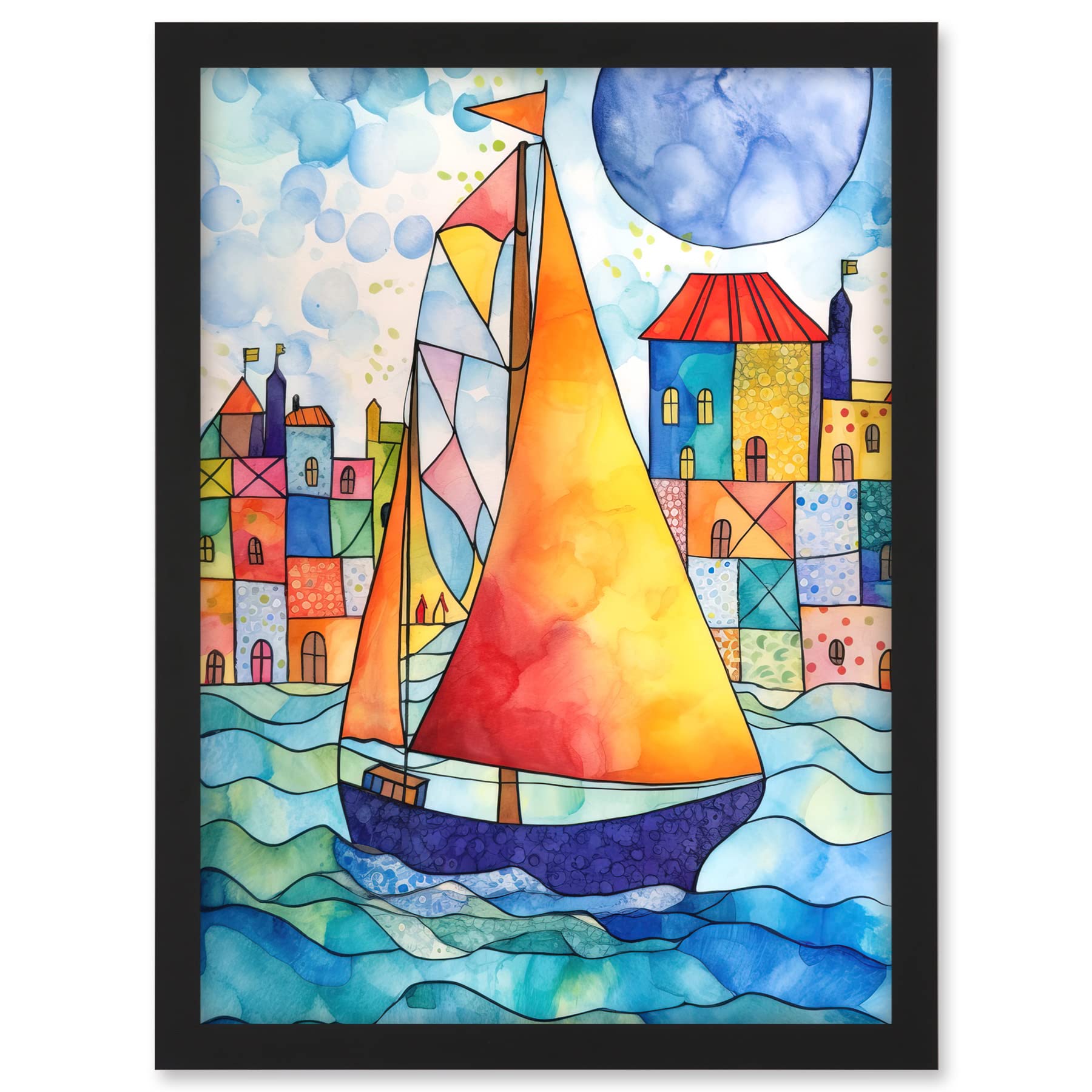 Artery8 Sailboat By Harbour Folk Art Artwork Framed A3 Wall Art Print