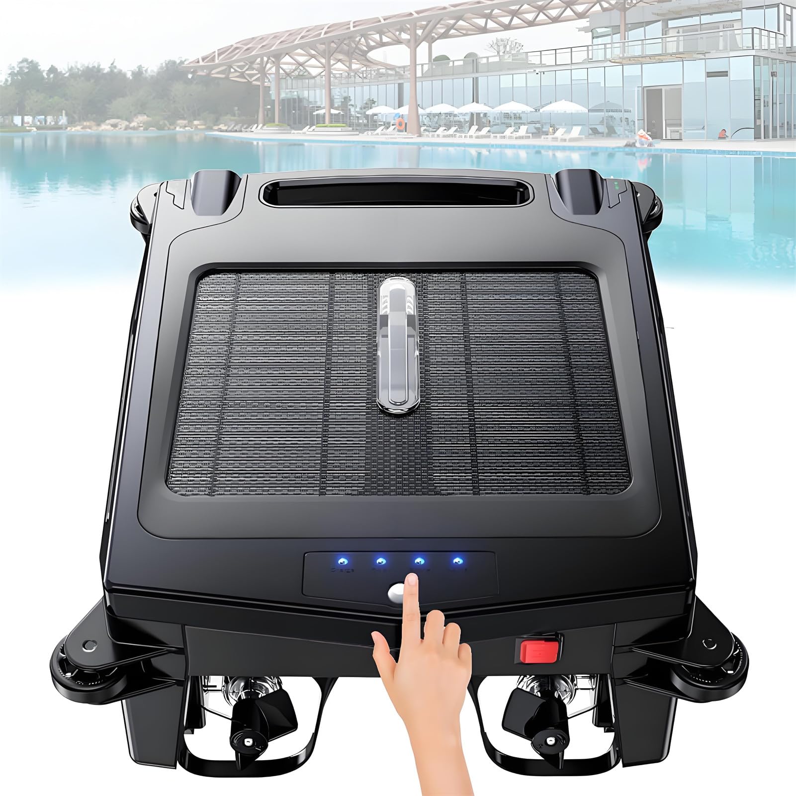 WYBYYDS Solar Powered Pool Skimmer with Solar Panel ，2500mAh Pool Skimmer Robotic, with 2 Modes and Obstacle Avoidance for Swimming Pools，53x46x18cm