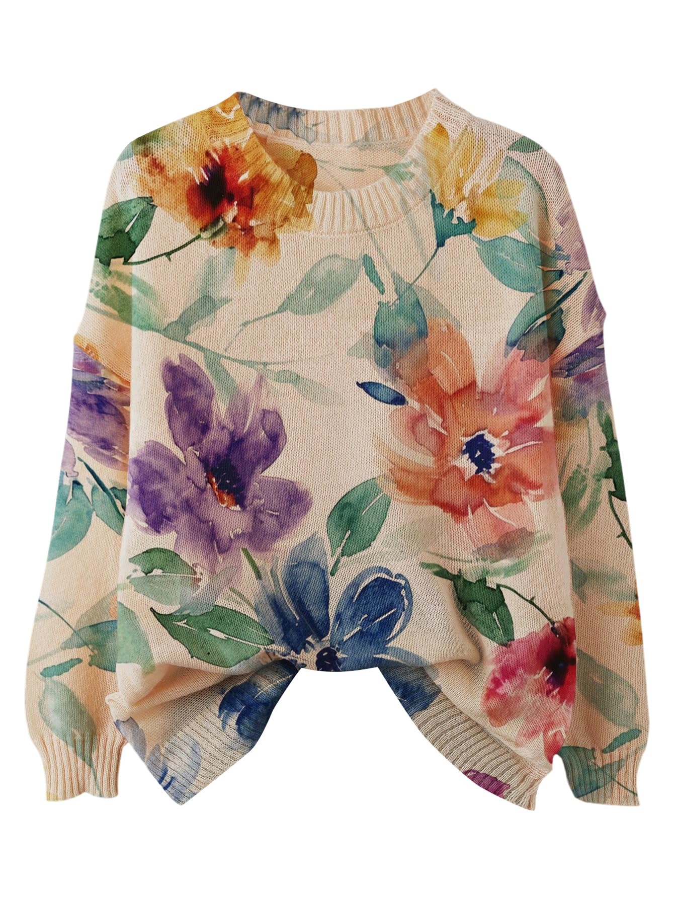 Floerns Womens Plus Size Vintage Floral Fall Sweaters Crewneck Knit Long Sleeve Pullover Tops