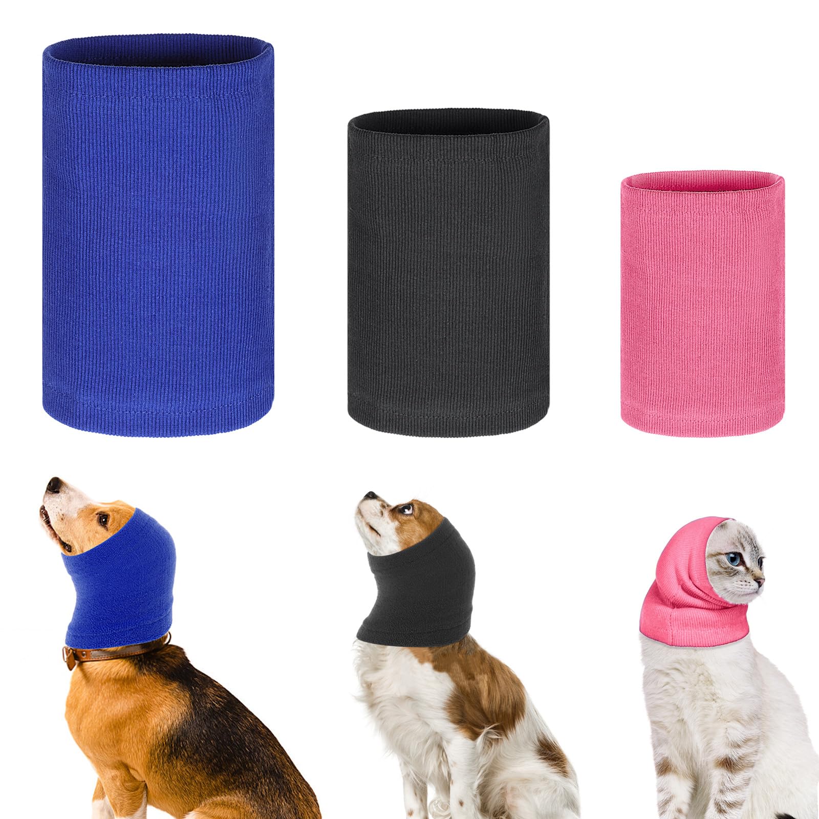 3 Pcs 3 Size Dog Ear Muffs, Stretchy Hoodie for Dog, Non-Noise Dogs Ear Muffs, Cute Dogs Ears Covers for Neck Warmer Bath Grooming Drying Noise Protection(Small/Medium/Large)