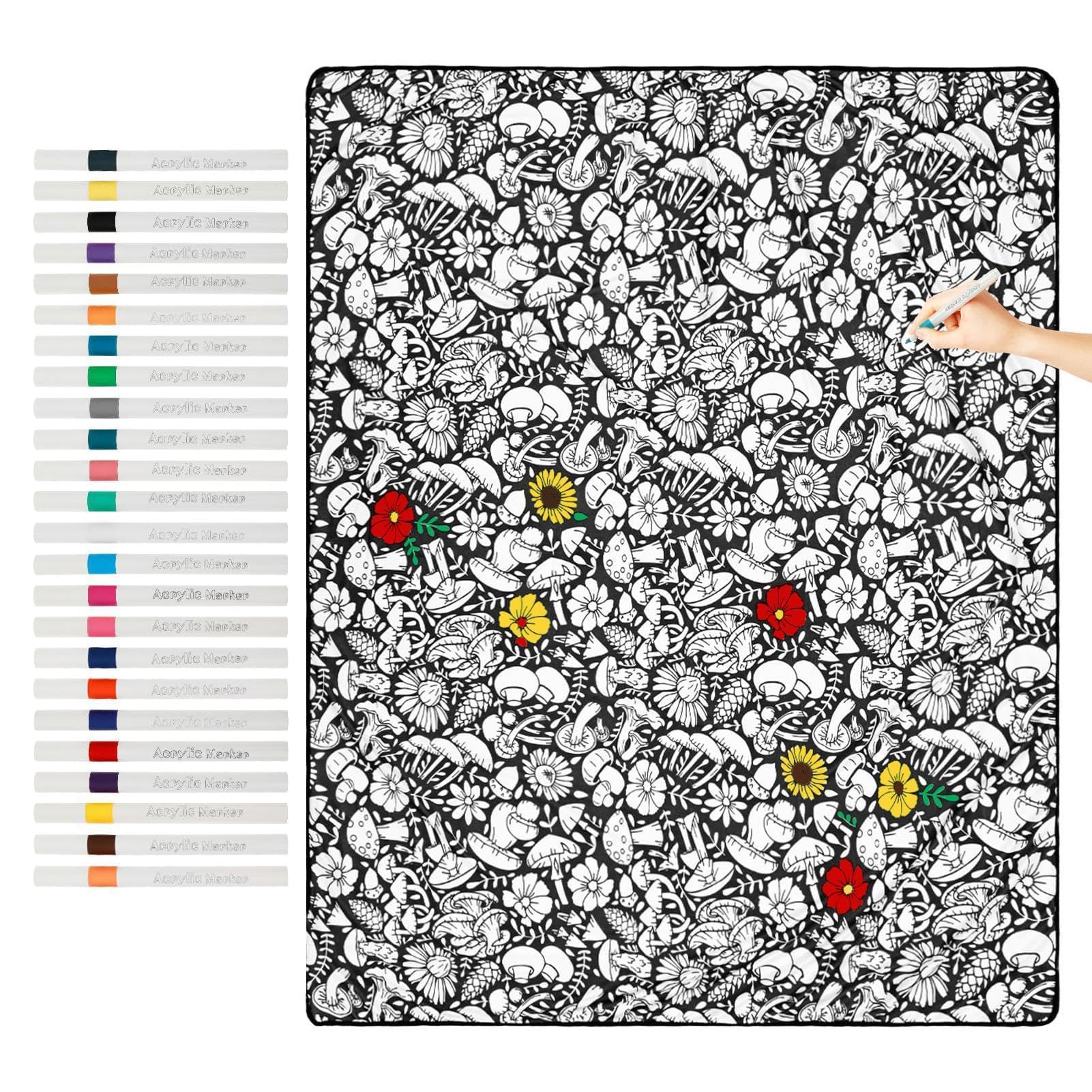Couverture de couleur avec 24 marqueurs grand tapis lavable réutilisable