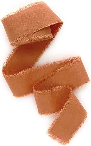 Rust ribbon 12" 1" 2" 3 inch wide 5yd cotton Frayed edges hand dyed for Rustic wedding invitation ties favors gift wrapping Party decor bows Florist