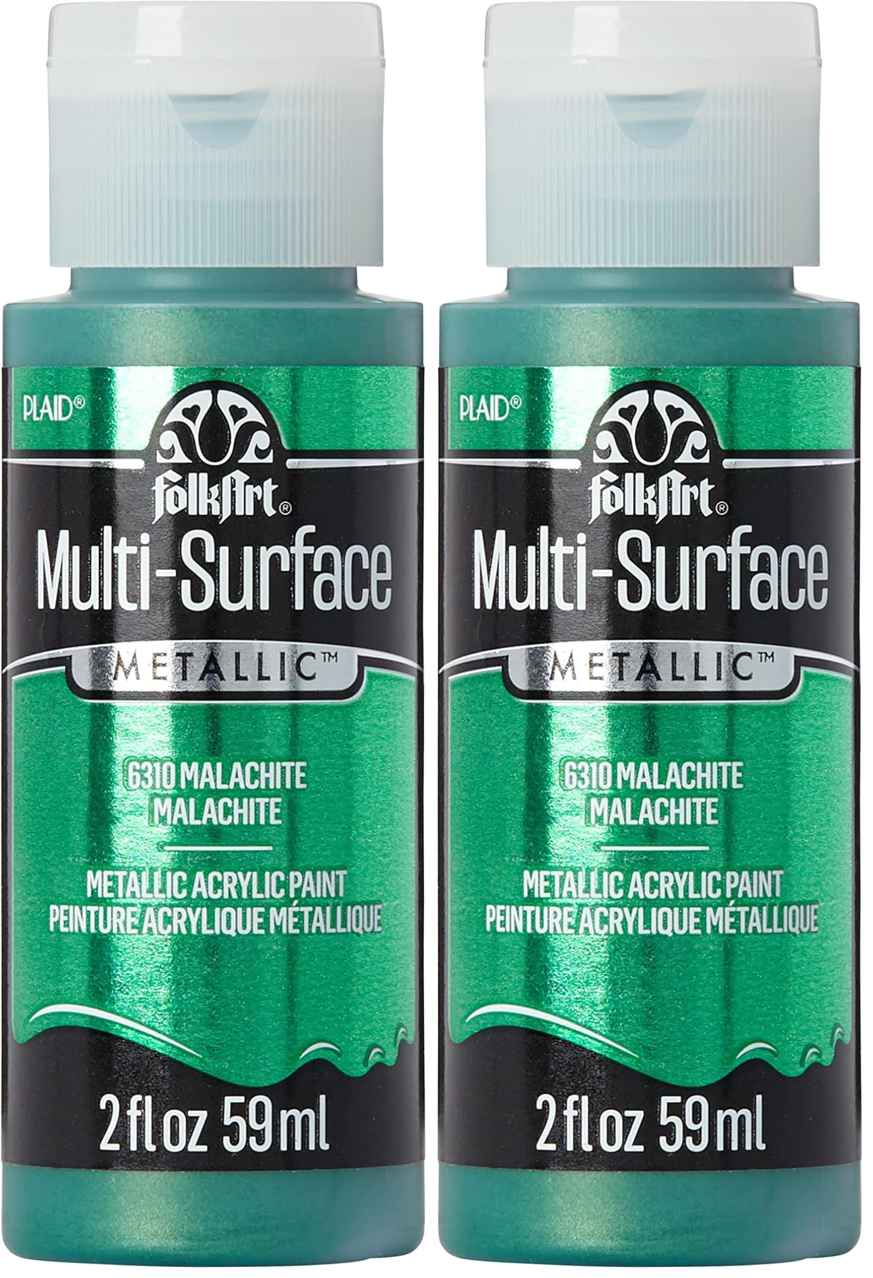 FolkArt Multi-Surface Metallic Paint in Assorted Colors (2 oz), Metallic Malachite (Pack of 2)