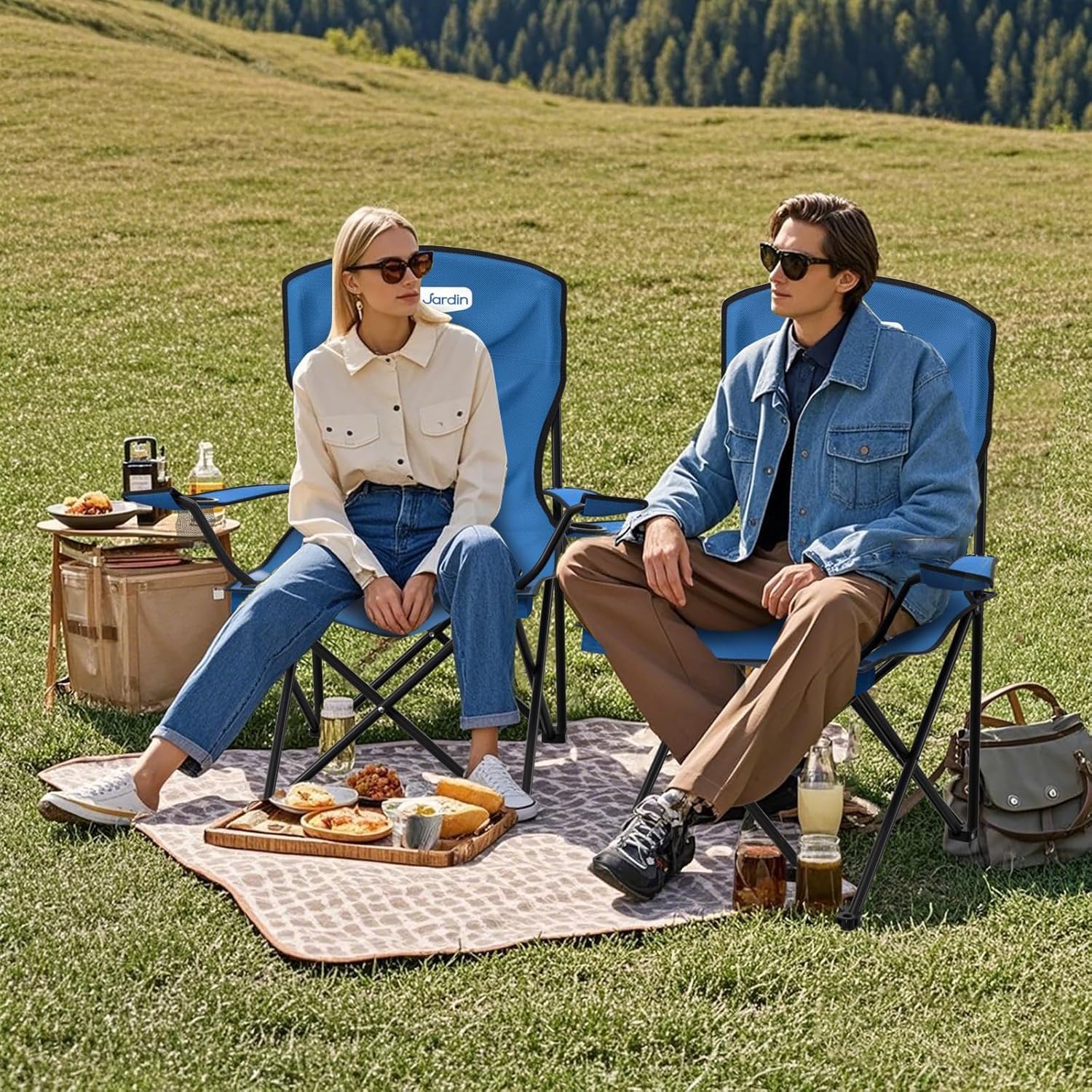 Beau Jardin Chaise Camping Pliante 150 KG Chaise de Plage Pliable avec Porte-gobelet et Sac Surdimensionnées Résistantes et Pliantes Pique-Nique Extérieur Plage Jardin Chaise Longue de Camping Bleu