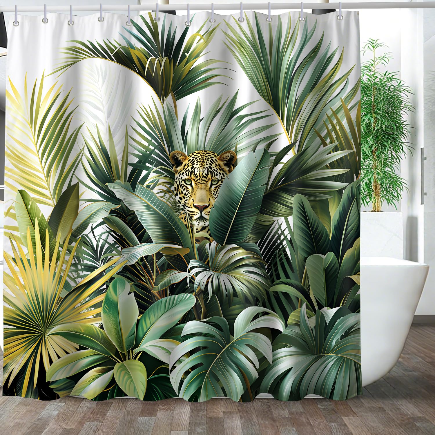 GXUNNAA Duschvorhang Grün Blätter Pflanze Duschvorhänge - Wasserdichter Waschbar Polyester Stoff Bad Vorhang mit Ösen und 12 Haken für Badezimmer/Dusche,180 x 180 cm