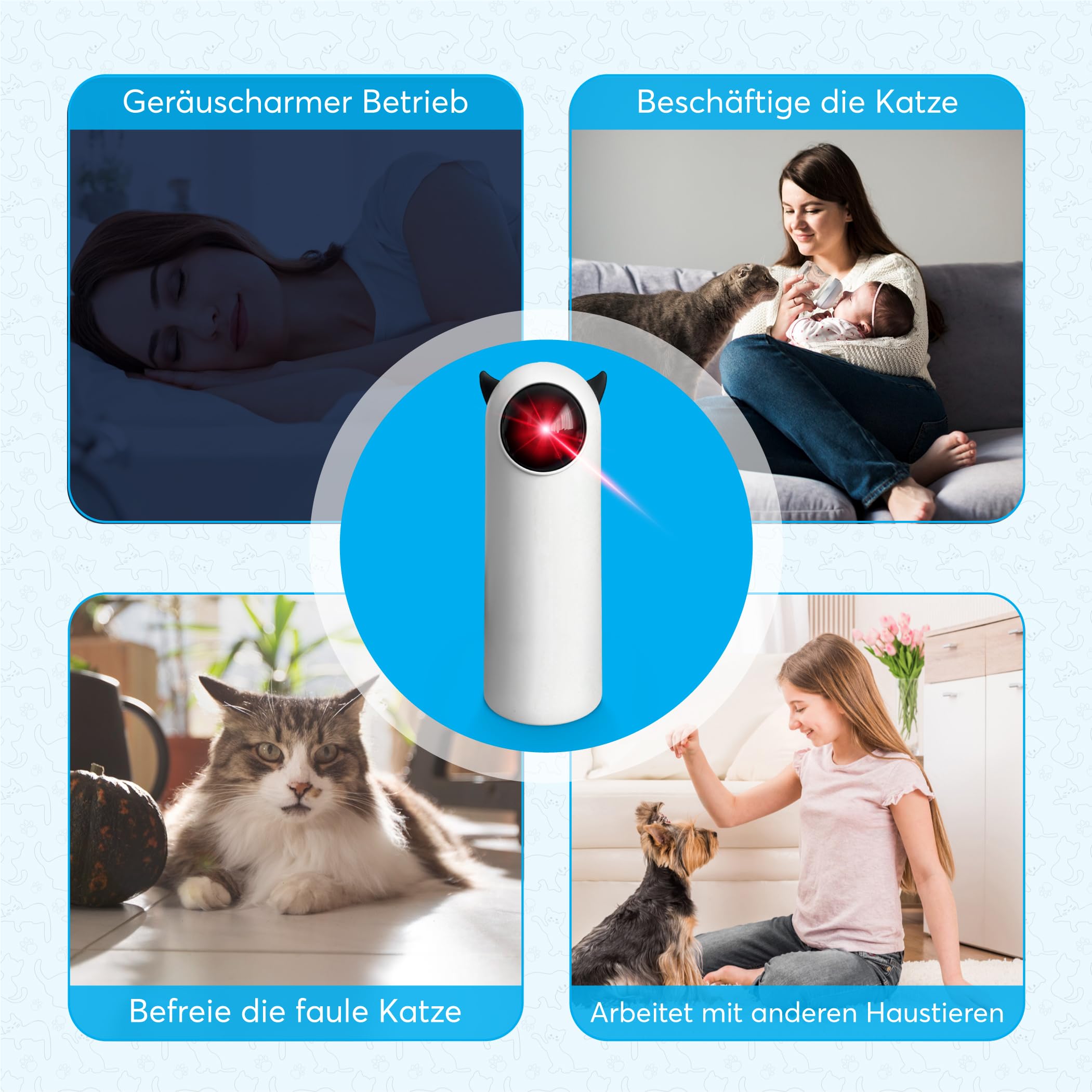 Interaktives bewegungsförderndes Katzenspielzeug mit automatischen & zufälligen Laserprojektionen - verstellbare Geschwindigkeit - Laserpointer für körperliche & geistige Aktivität für Ihre Katze