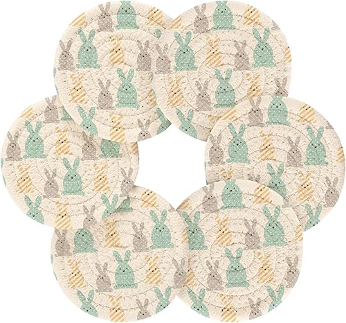 Miniatura 2 de Easter Cute Rabbit Cup Coasters Set of 6 with Holder Office Coasters for Drinks Coasters Porta Vasos para Mesas