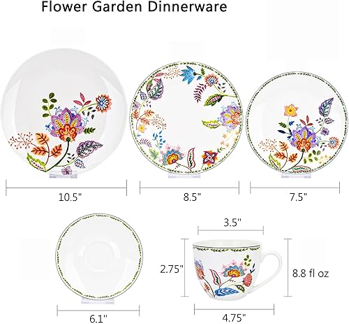 Miniatura 3 de STPGoods - Juego de vajilla de porcelana de 5 piezas, platos y cuencos con taza de té, postre, ensalada, platos llanos y cuencos, diseño floral de
