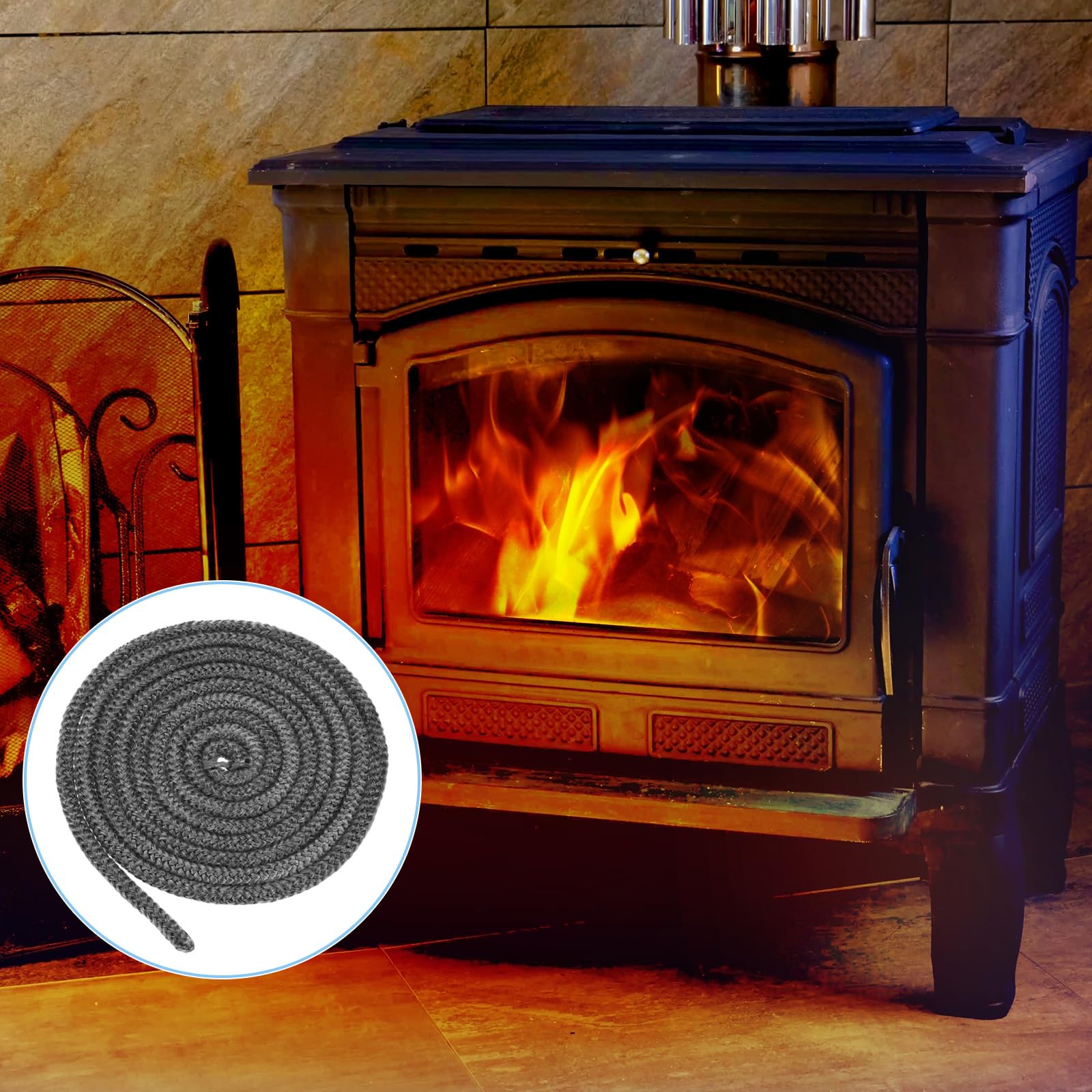 Cuerda plana de fibra de vidrio para estufas y chimeneas de 1/2 x 86.6 pulgadas, sellado duradero resistente al calor múltiple (negro)