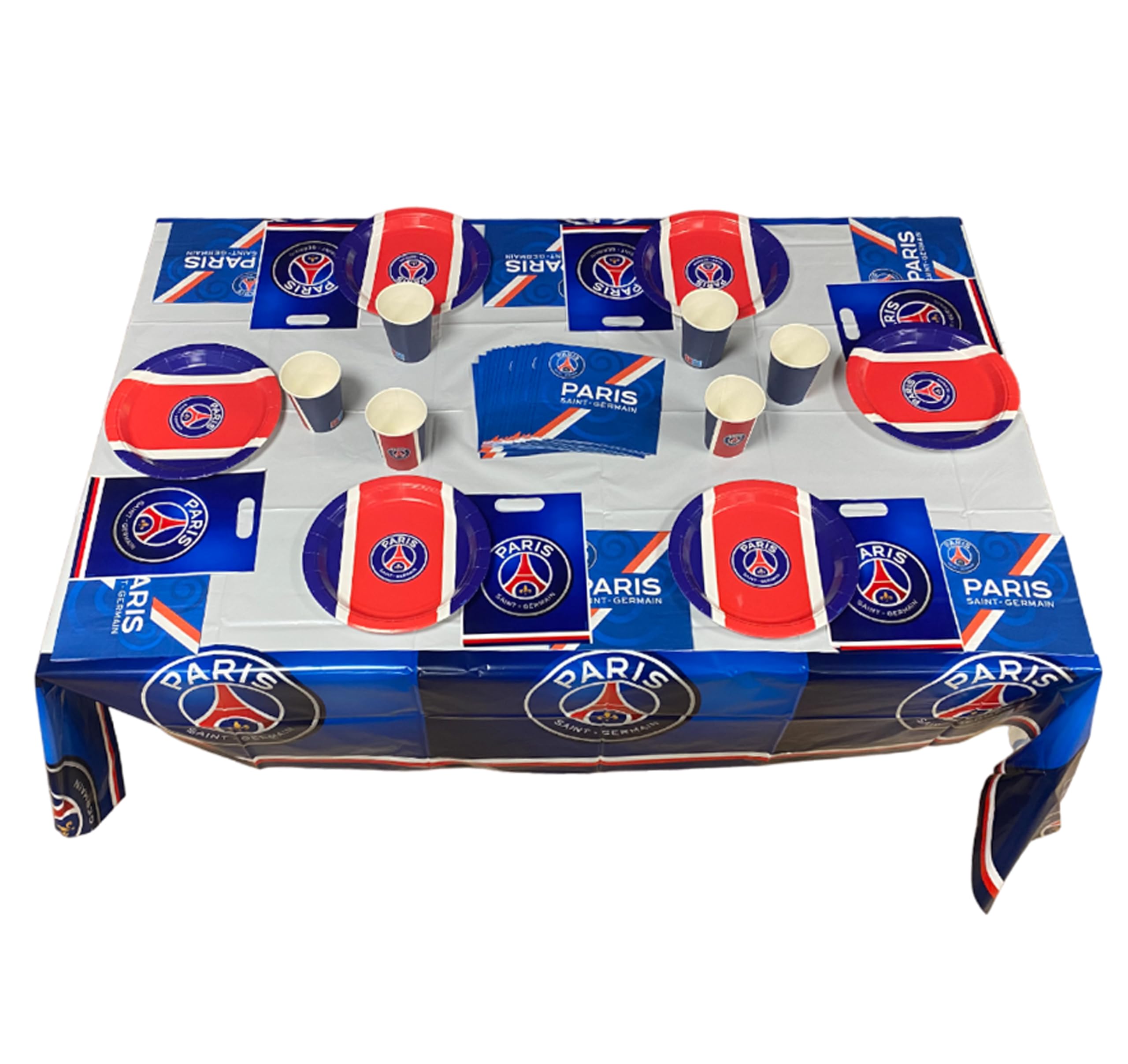 Party-Set PSG, 39-teilig, 6 Teller, 6 Becher, 20 Servietten, 6 Taschen, 1 Tischdecke, offizielle Kollektion von Paris Saint Germain