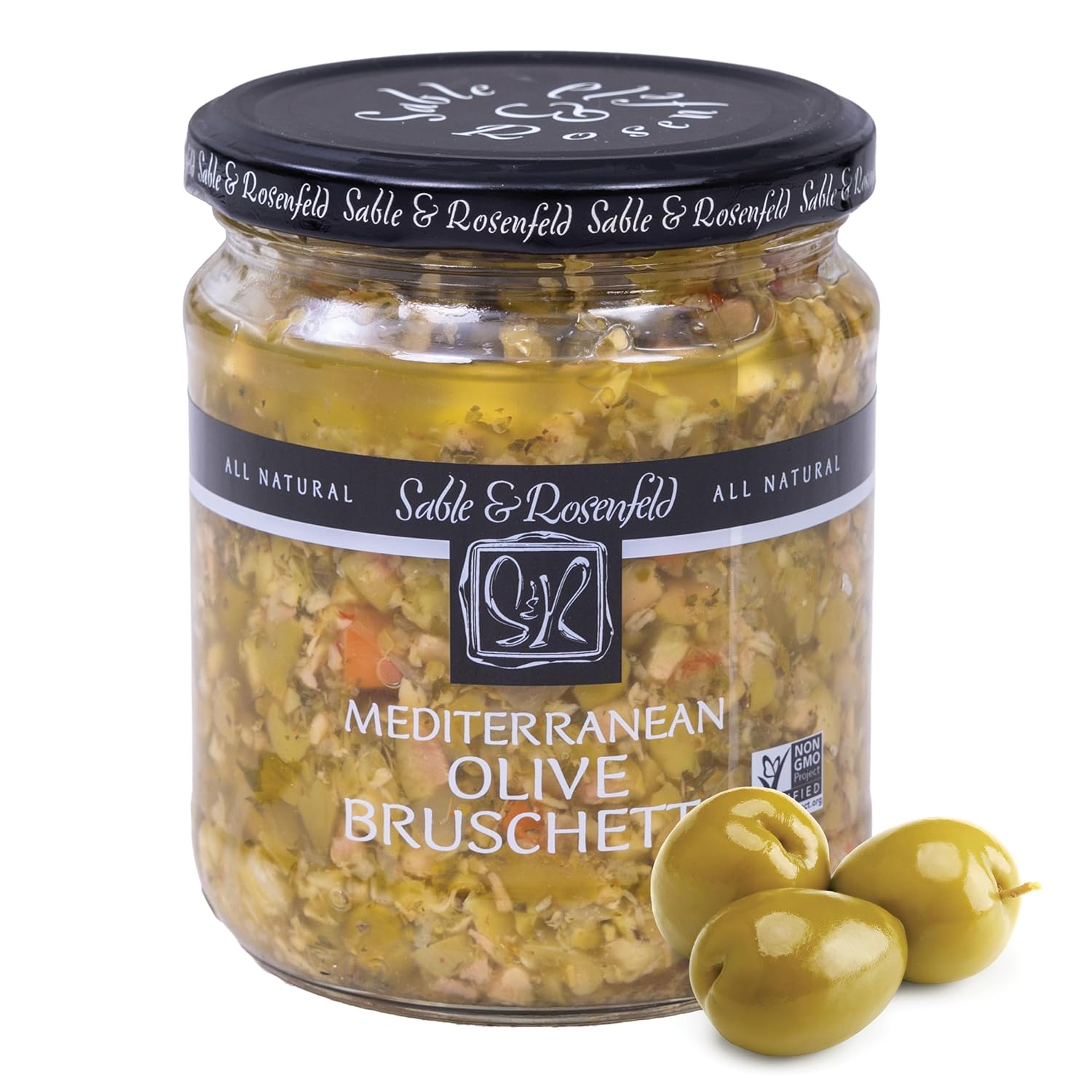 Sable & Rosenfeld Mediterranean Olive Bruschetta 16oz Jar - Gluten-Free Non-GMO Olive Spread with Sweet Peppers & Capers