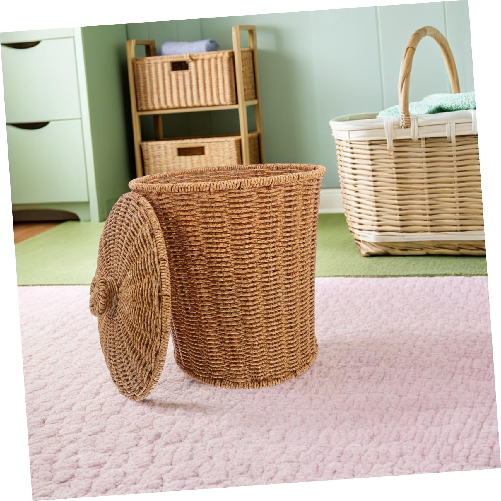 STOBAZA Panier De Rangement Tressé Main Avec Couvercle Imitation Rotin Pour Maison Panier De Rangement Tressé Pour Jouets