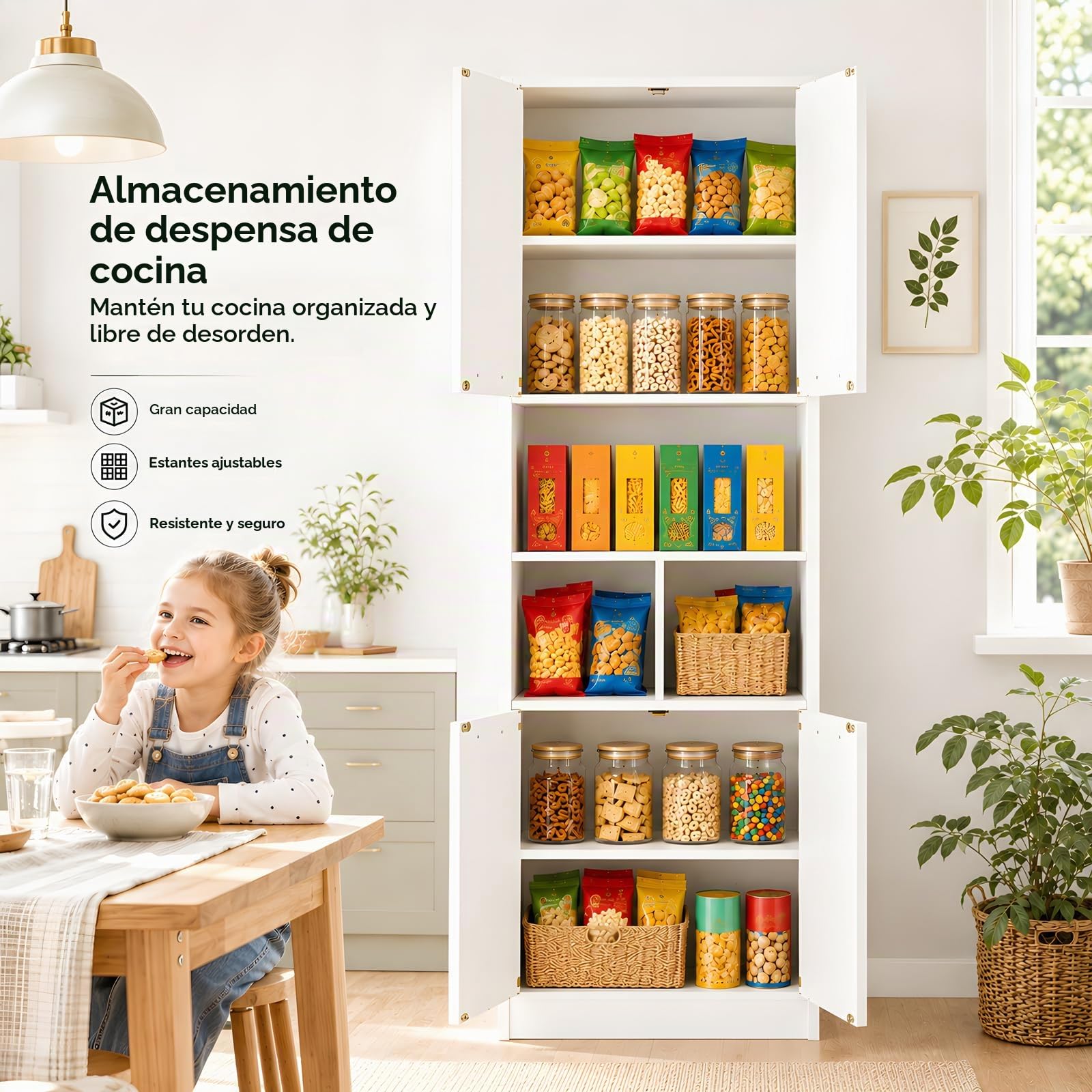 Armario Multiusos Blanco con 4 Puertas, Mueble Auxiliar de Cocina y Armario Despensa, Armario Oficina con Estantería, Armario 60 cm Ancho y 40 cm Profundidad