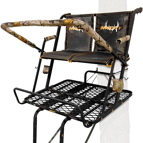 Muddy 2-Person Ladder Tree Stand for Deer Hunting, The Partner, 17' Tall, Black - Adjustable Climbing Treestand with Platform, Straps and Safety Harness for Shooting