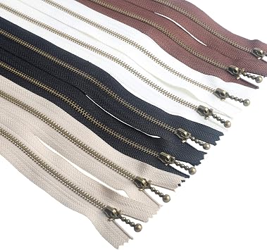Metal Zipper Set 8 Pcs - #3 Antique Brass Close-end 12 Inch 30 cm, Assorted Color