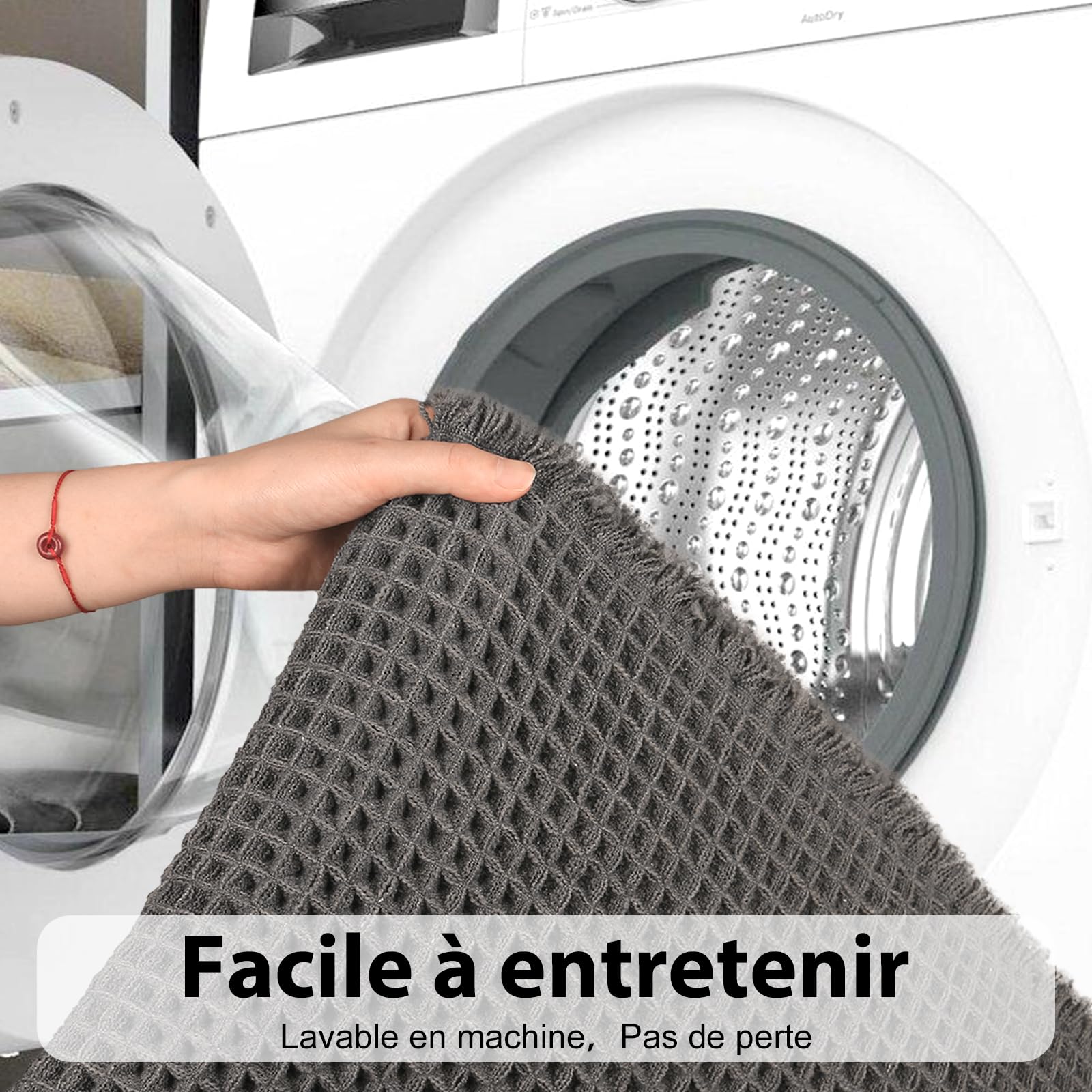 Tapis de Bain Antidérapant Ultra Doux Gaufres avec Glands, Absorbant Lavable en Machine 61 x 122 cm Gris Foncé