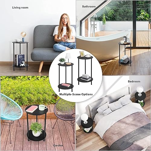 Miniatura 5 de SEHERTIWY Mesa auxiliar redonda pequeña, mesas auxiliares de granja de 2 niveles, juego de 2 mesas decorativas para espacios pequeños, mesitas de