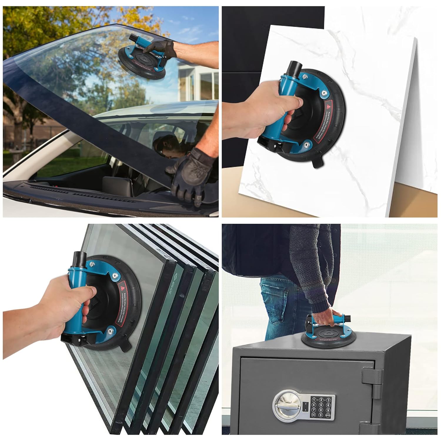 2 Pack Glass suction cups, 8 Heavy Duty Vacuum Suction Cup with Metal Handle, Hand-held Glass Lifter for Glass, Granite, Window, 480lbs Load Capacity W/Free Carrying Case