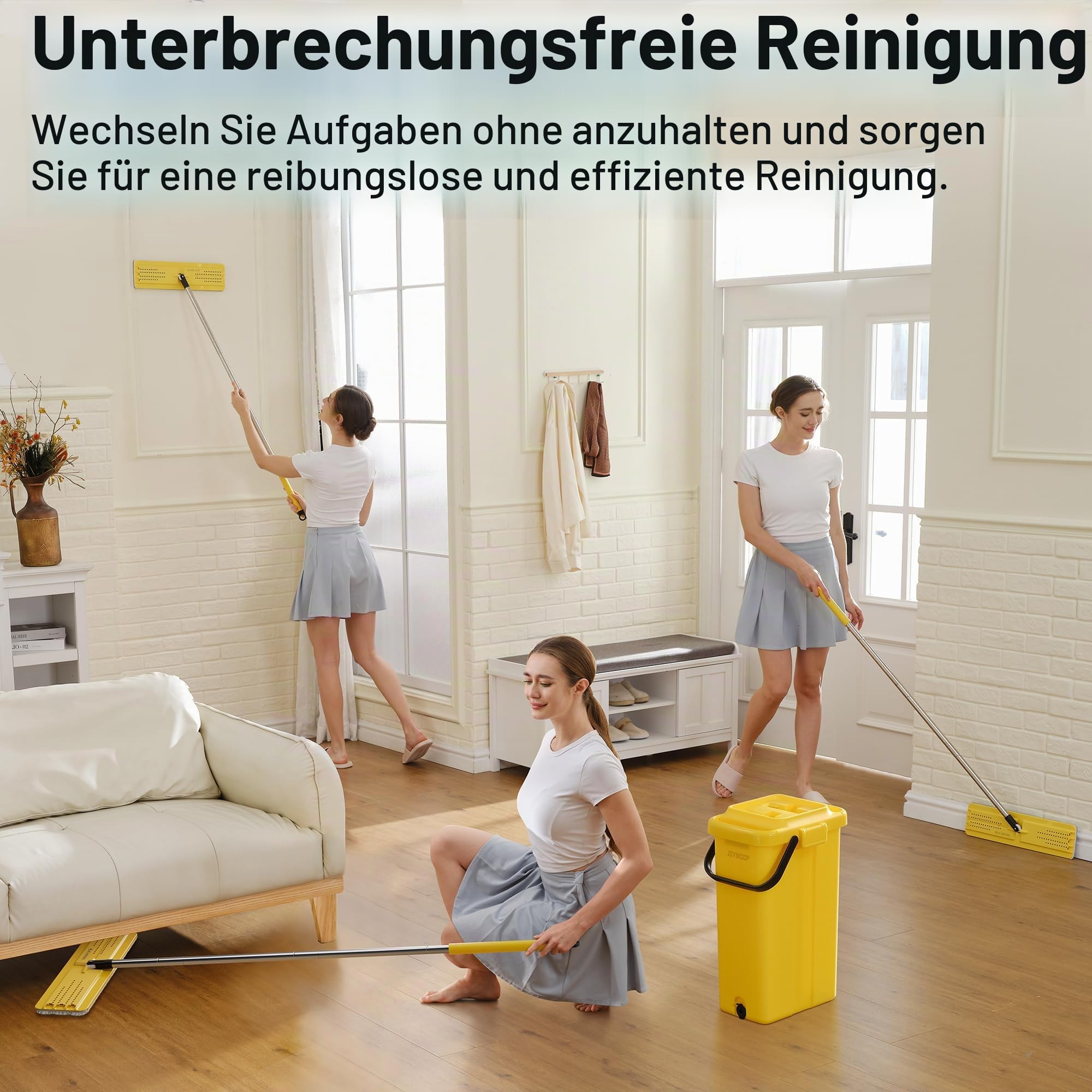 JOYMOOP Strapazierfähige kommerzielle Wischmopps für Bodenreinigung, Nass- und Trockenmopp und Eimer-Set mit großem Fassungsvermögen, gelber Eimer, inklusive 5 wiederverwendbaren 43,2 cm