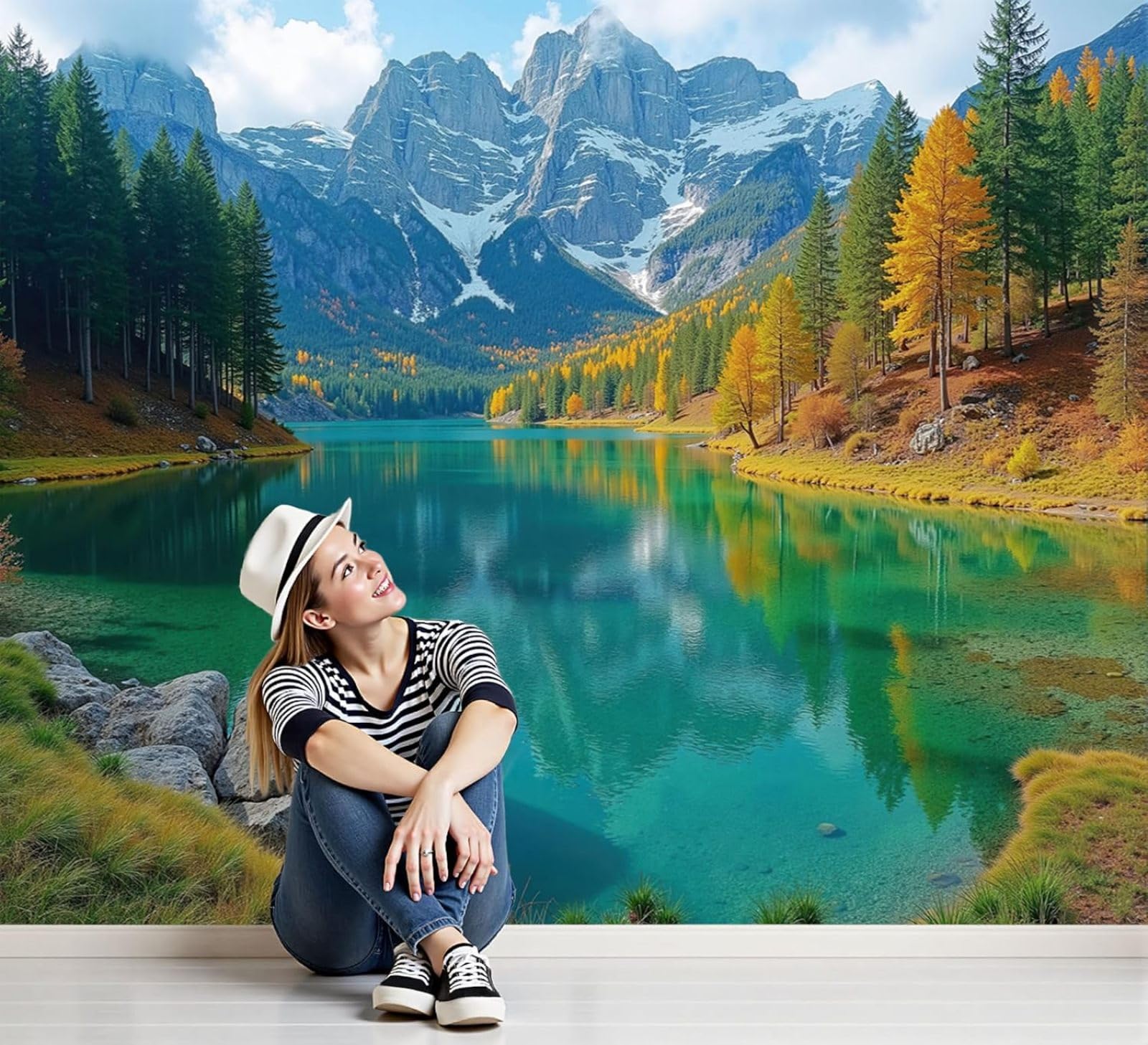 kfjhgbdshhj Photo Wallpaper Alpine Lakes Nature Forest Non-Woven Modern wall Living Room Bedroom Blue-Green XL wall Decoration Motif Wallpaper, 250cm x 175cm Stickers - Frameless Painting - Poster