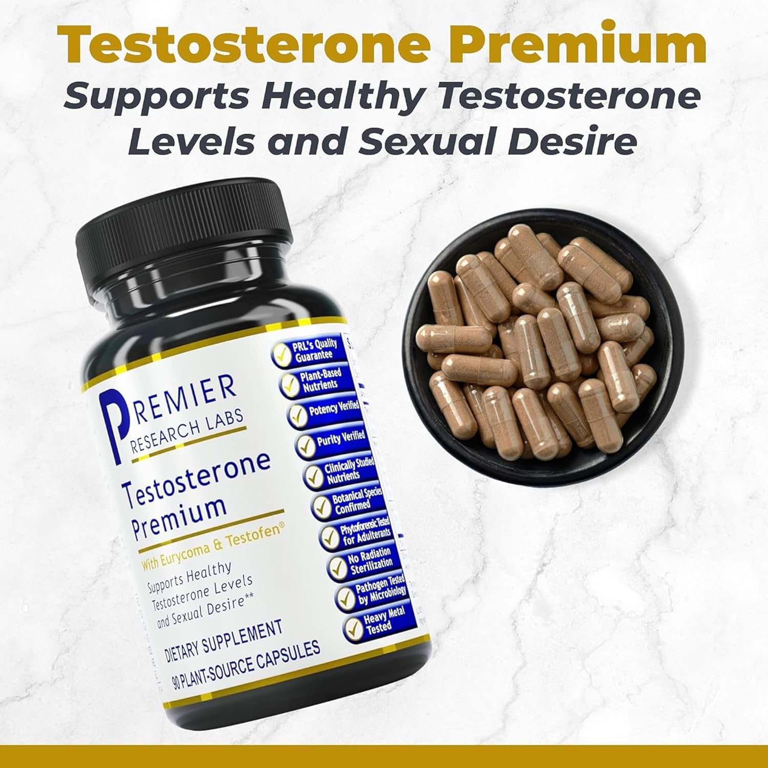 Premier Research Labs Testosterone Premium - Testosterone Supplement for Men, All Natural Testosterone Complex, Premier Labs Testosterone Support, Fenugreek, Cordyceps & Maca - 90 Vegetarian Capsules - Image 2