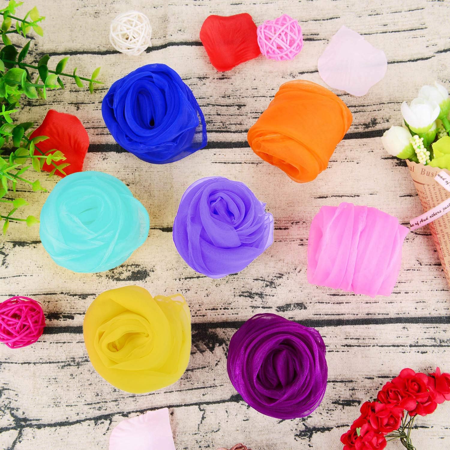 Zhanmai 36 Pieces Square Dance Scarves Juggling Scarf Props Magic Silky Scarves, 24 by 24 Inches (6 Colors) : Toys & Games