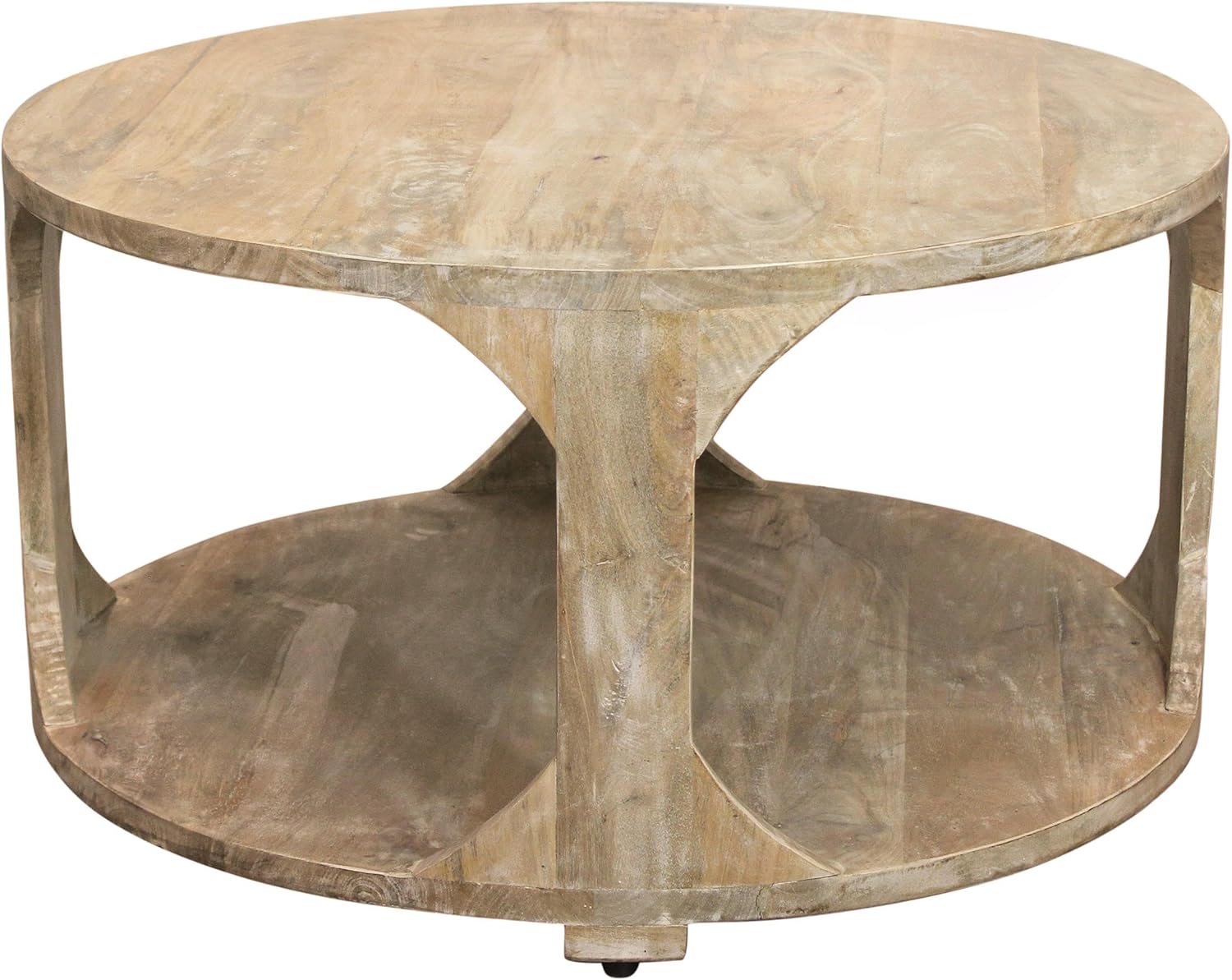 Moti Jenna Round Cocktail Table with Shelves in Coastal Natural Solid Wood
