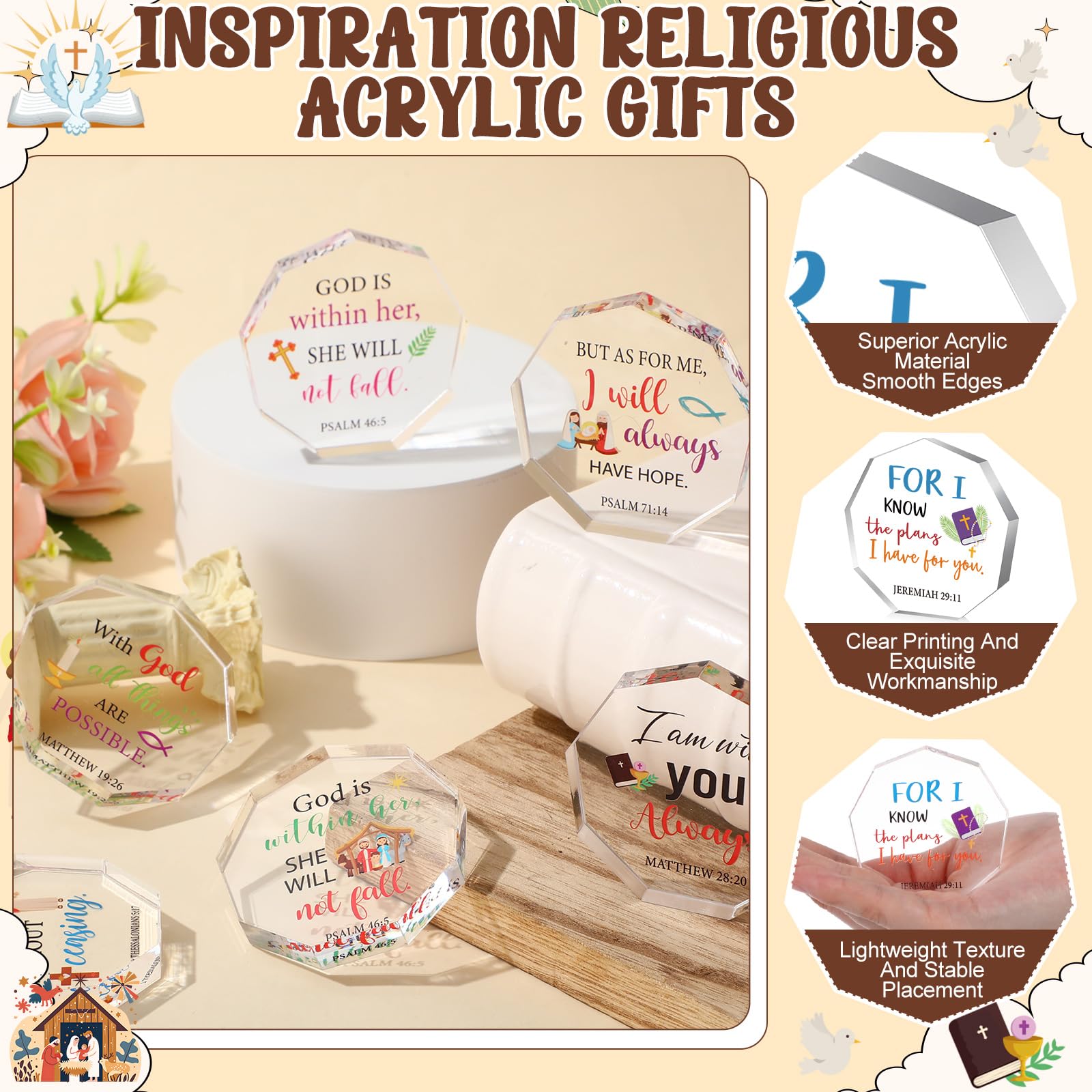 Liliaafar Christliche Geschenke aus Acryl, religiöse Wertschätzung, Schrift mit Bibelvers, Gebete, Kirche, Andenken für Weihnachten, Taufe, Sonntag, Schule, Party, Dekoration, klassischer Stil, 24