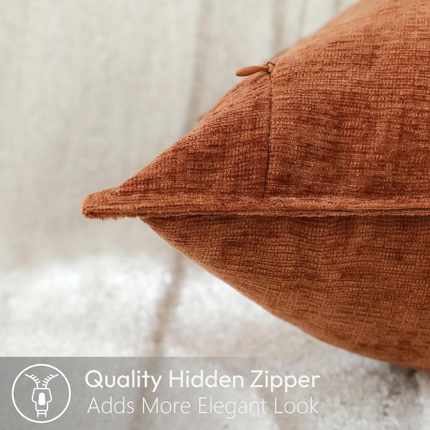 Stellhome Set of 2 Halloween Decorations Autumn Rust Pillow Covers Soft Textured Lumbar Chenille Accent Solid Cushion Cover for Couch Sofa Bedroom Living Room 12x20 Inch, Burnt Orange - Image 4