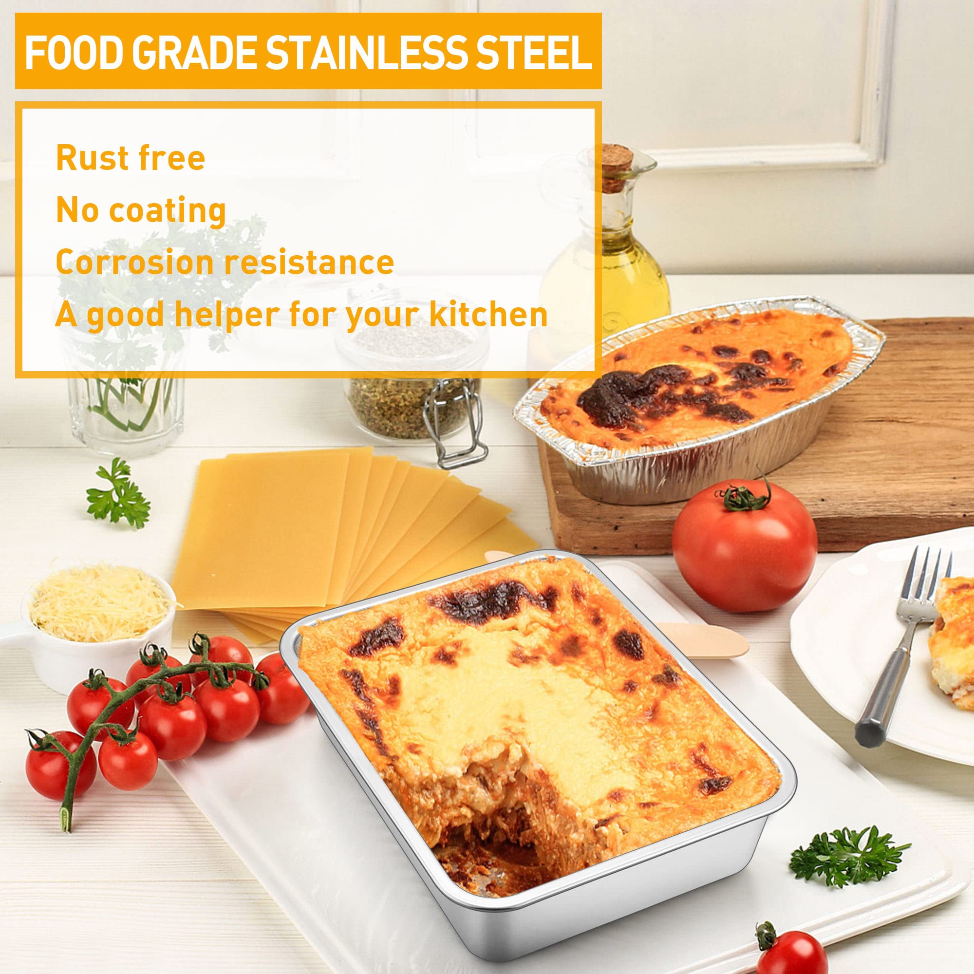 Joyfair Moule à gâteau profond rectangulaire en acier inoxydable, idéal pour lasagnes, brownies, rôtis, tarte, robuste et durable, passe au four et au lave-vaisselle, 27 x 21 x 8 cm