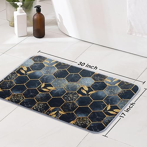 Miniatura 2 de Bayson Tapete de baño de imitación de cachemira de mármol, 17 x 30 pulgadas, alfombras de baño de hojas de mármol doradas, alfombra decorativa para