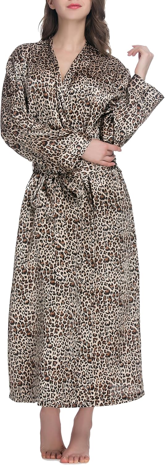 Lavenderi Women's Satin Kimono Robe - Long Classic Satin Lounge Bathrobe