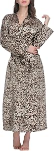 Lavenderi Women's Long Classic Satin Kimono Lounge Bathrobe Robe
