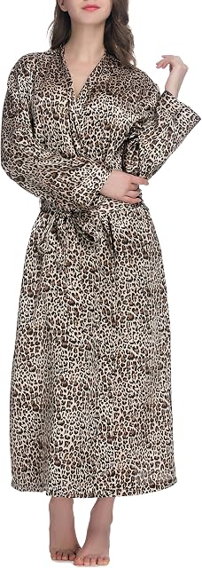 Lavenderi Women's Long Classic Satin Kimono Lounge Bathrobe Robe