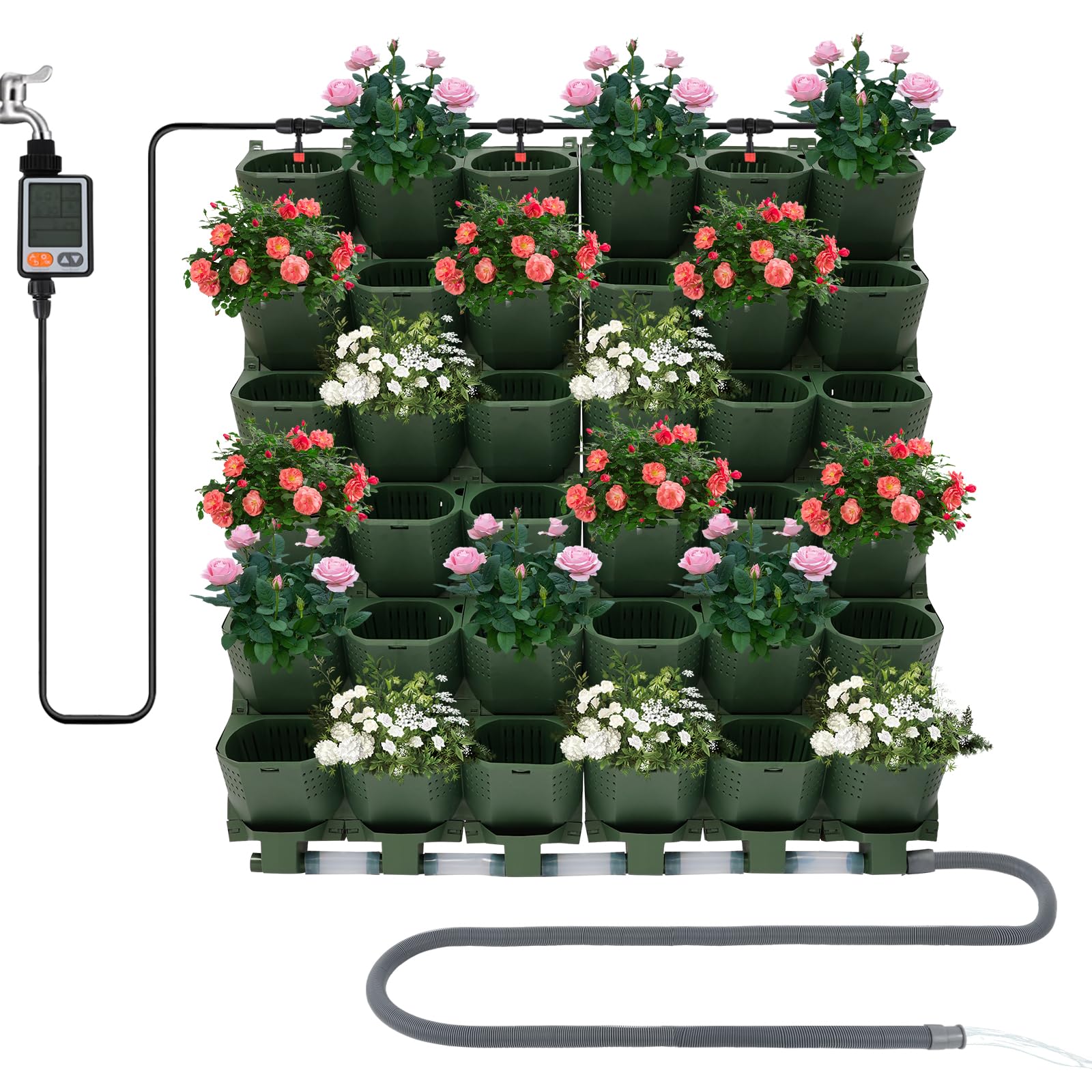 Macetero vertical colgante de pared con sistema de riego automático, 36 bolsillos, pared vertical para jardín, terraza (verde)
