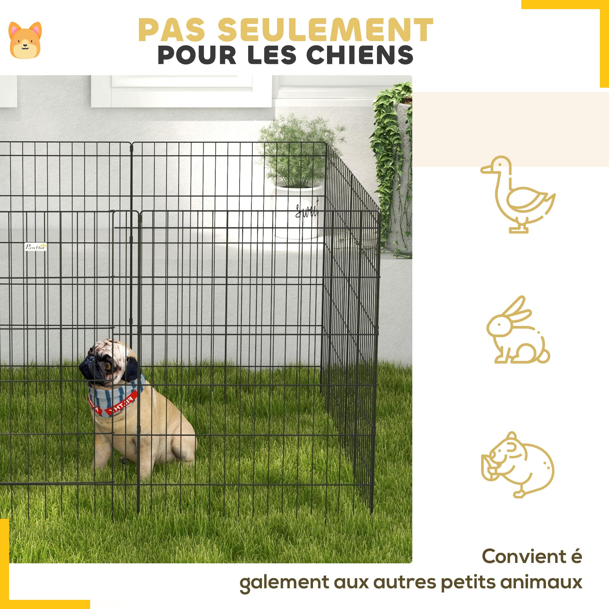 PawHut Parco recinto modulabile per Cani Conigli roditori Recinzione per Piccoli Animali Interni ed Esterni Pieghevole 1 Porta 8 Pannelli in Filo Metallico Porta bloccabile 61 x 91 cm Nero
