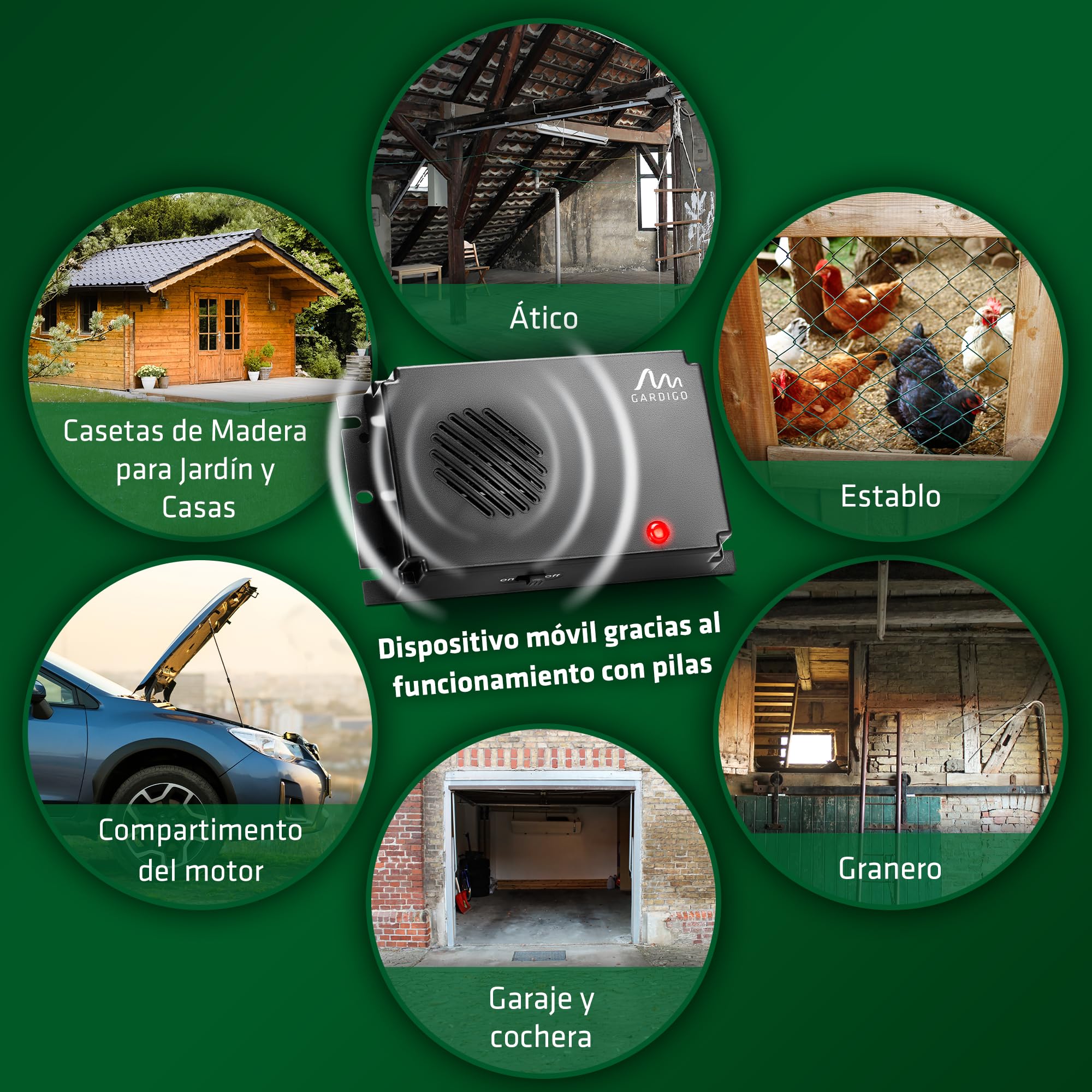 Gardigo® Set de 2 Repelentes Ultrasónico de Plagas Ahuyentador de Ratones, Ratas y Garduñas, Ultrasonido contra Ratones y Otros roedores, Alimentado por Batería, Ahuyentadores de Ratones, Anti Ratones