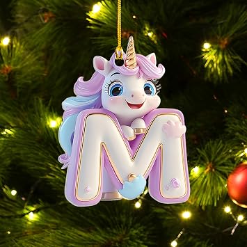 Pavo 26 Letter Ornaments Christmas Tree Decoration, Babys First Christmas Ornament 2025, Cute Unicorn Birthday Decorations, Personalized Acrylic Ornament 46 Inches Unicorn